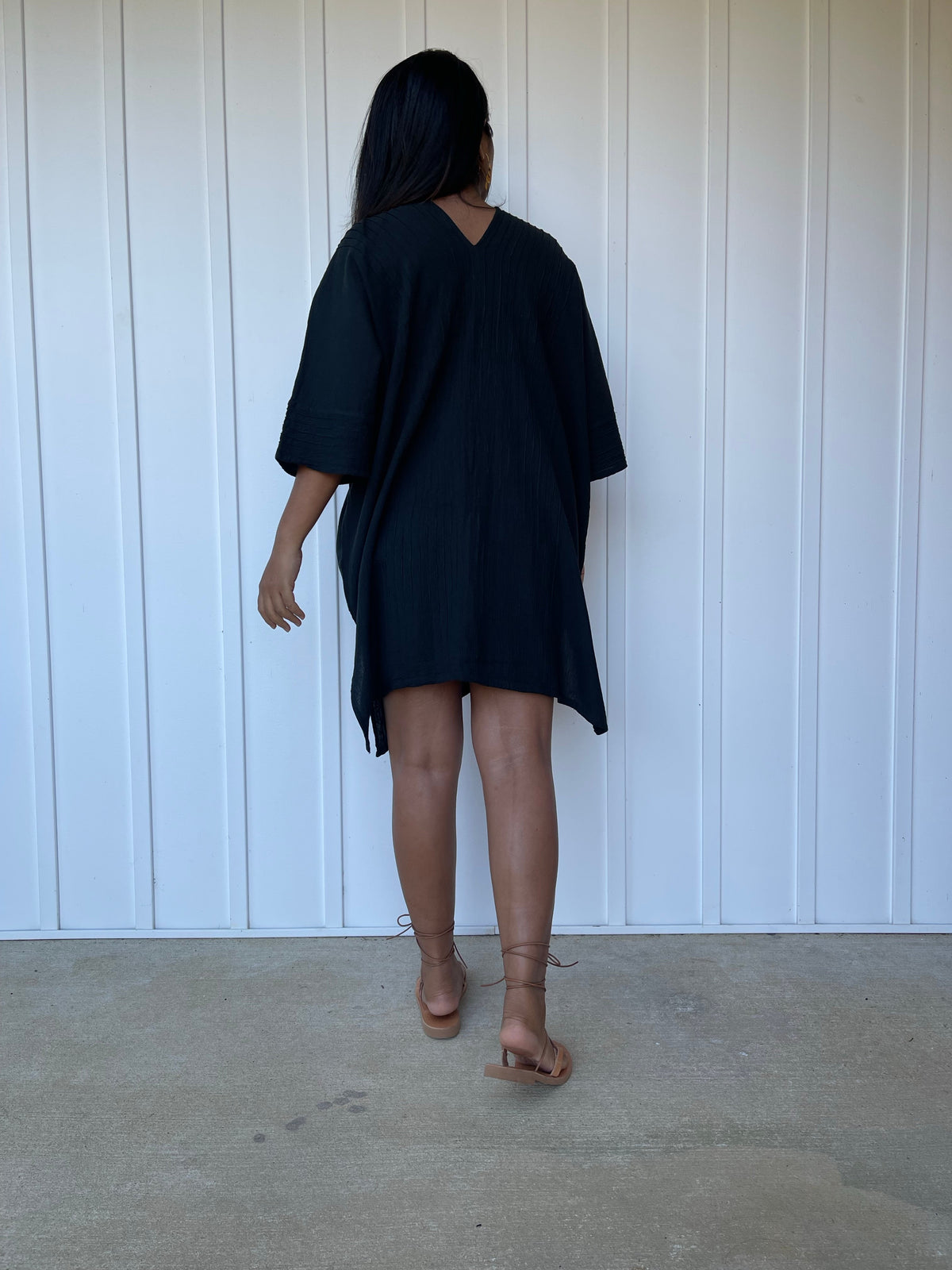 MALA handworks Miyu Midi Dress in Black and Hand Embroidery