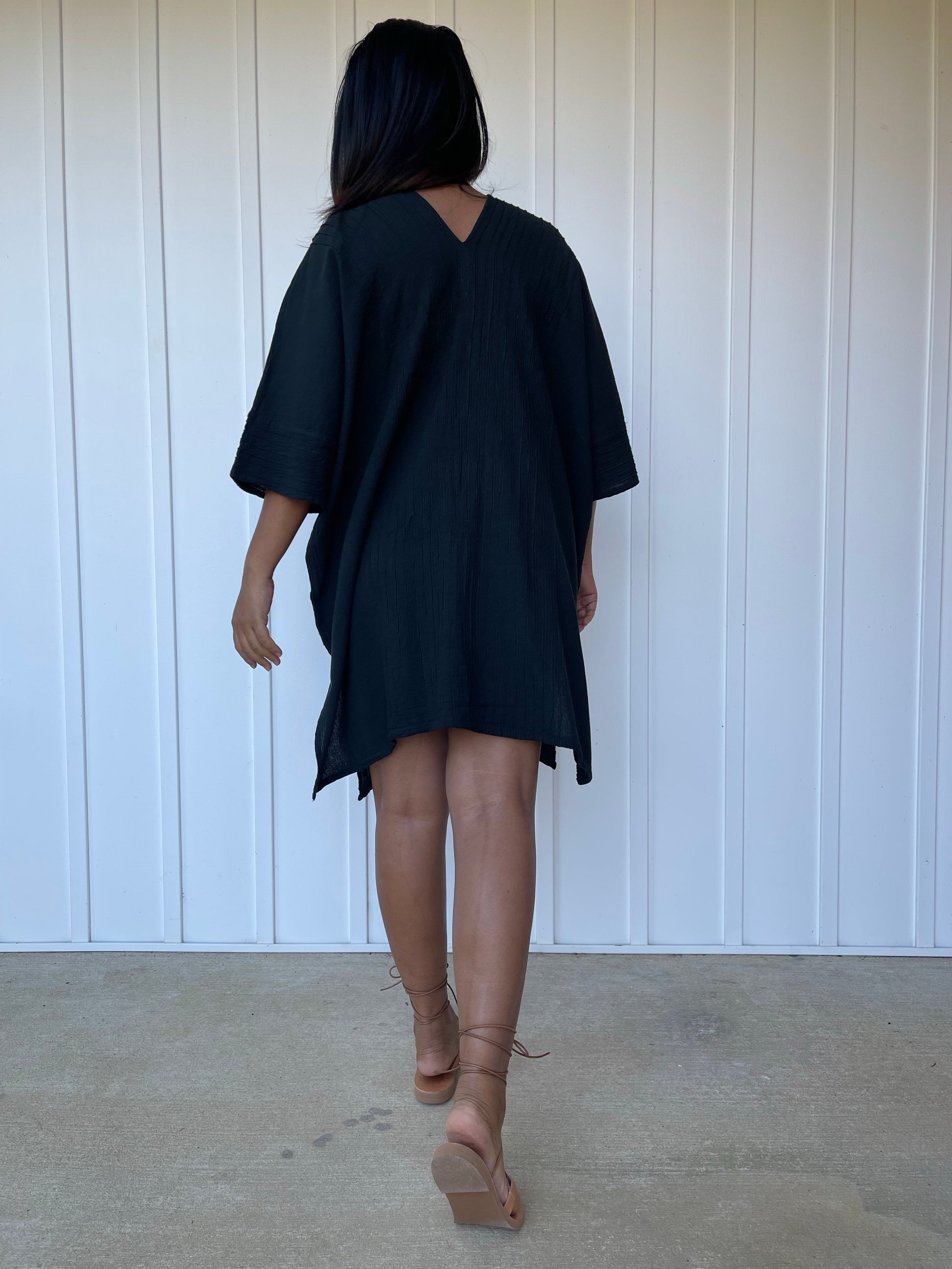 MALA handworks Miyu Midi Dress in Black and Hand Embroidery