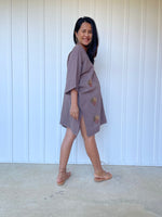 MALA handworks Miyu Midi Dress in Earthy Gray and Hand Embroidery