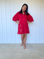 MALA handworks Miyu Midi Dress in Wine Red and Hand Embroidery