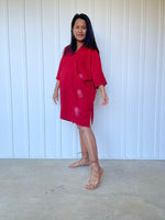 MALA handworks Miyu Midi Dress in Wine Red and Hand Embroidery