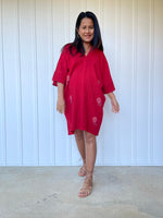 MALA handworks Miyu Midi Dress in Wine Red and Hand Embroidery