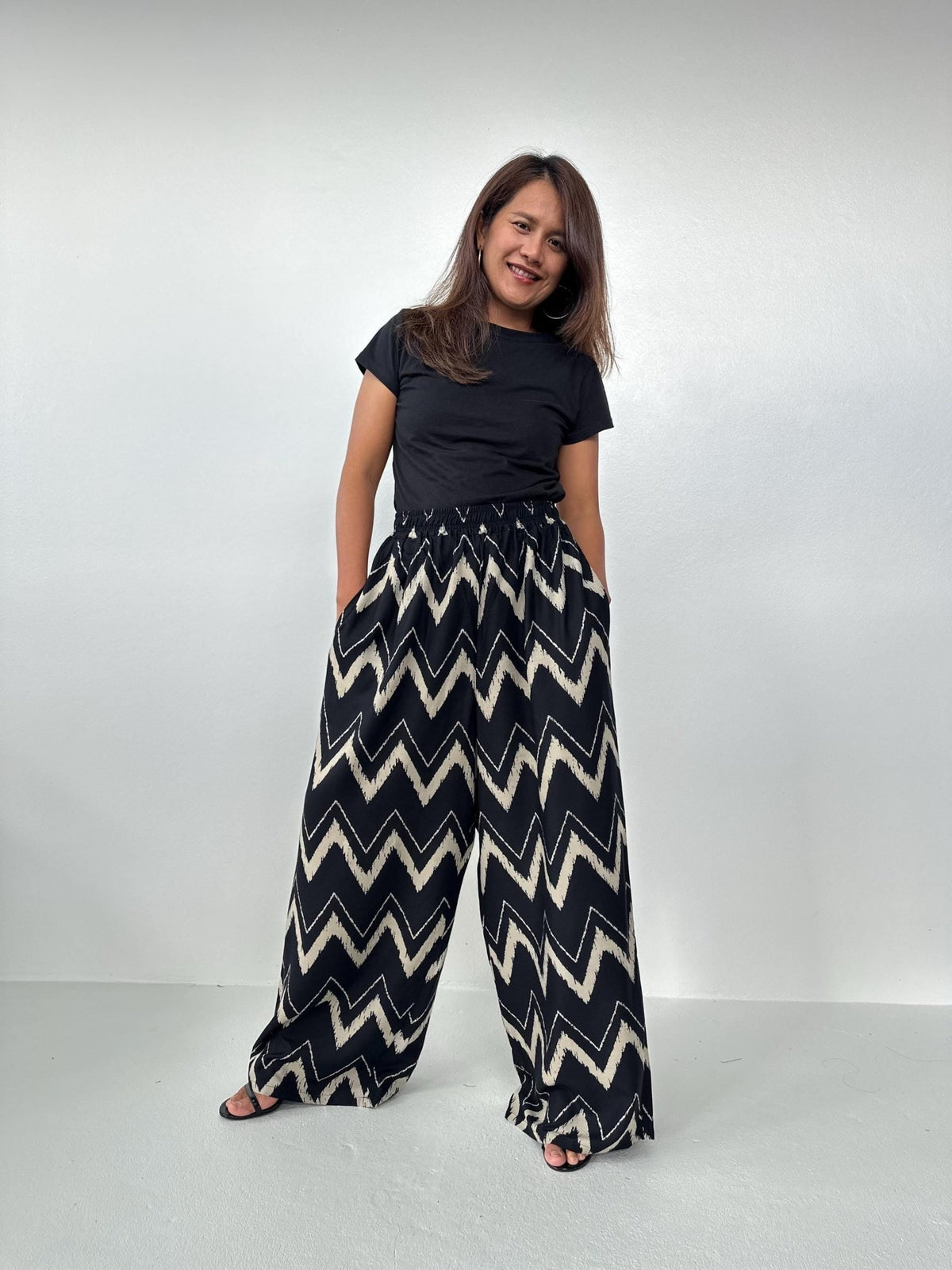 Nikola Chevron Pants in Black-VN-7-Mala Handworks
