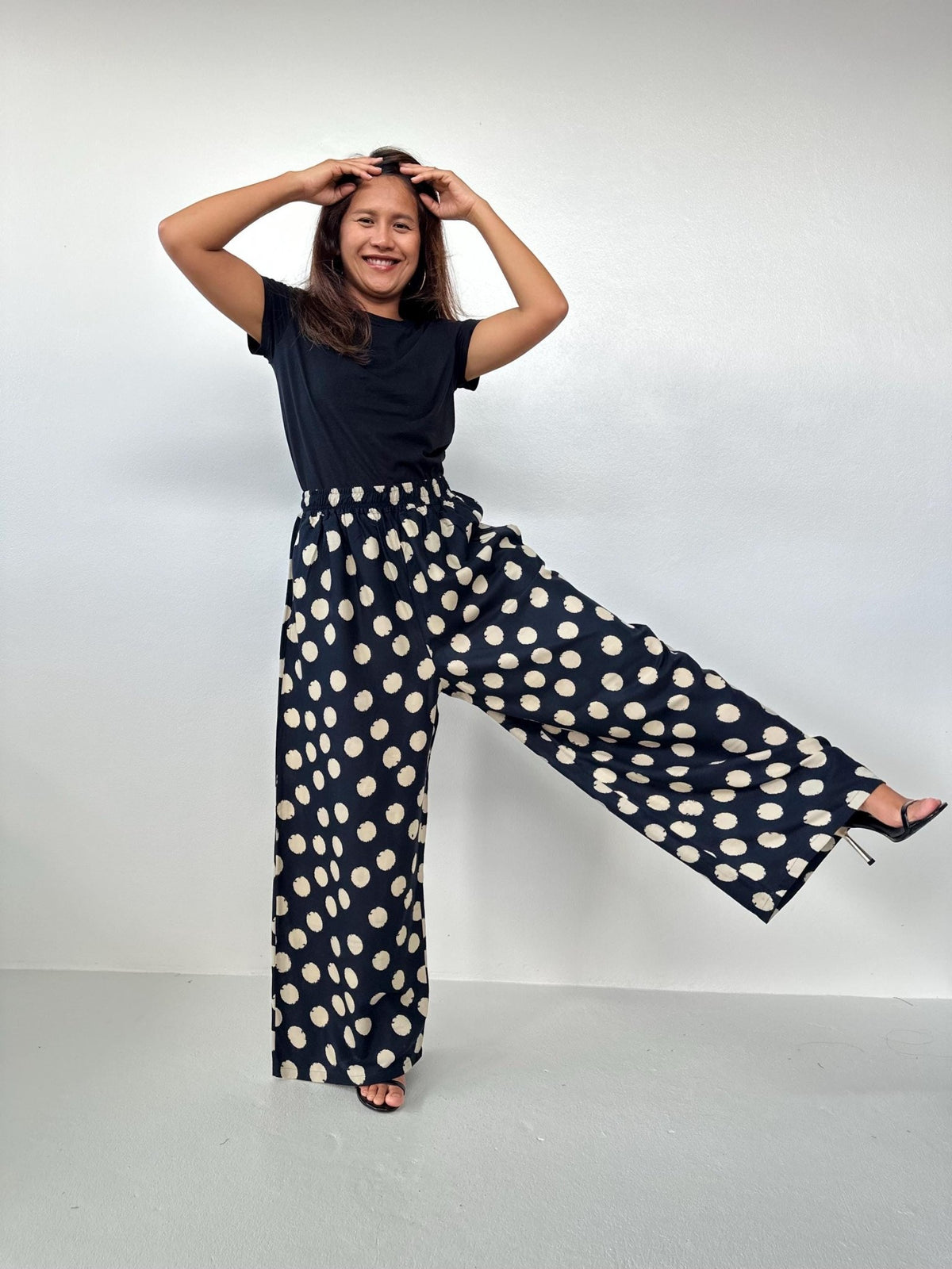 Nikola Coin Dot Pants in Black-VN-6-Mala Handworks