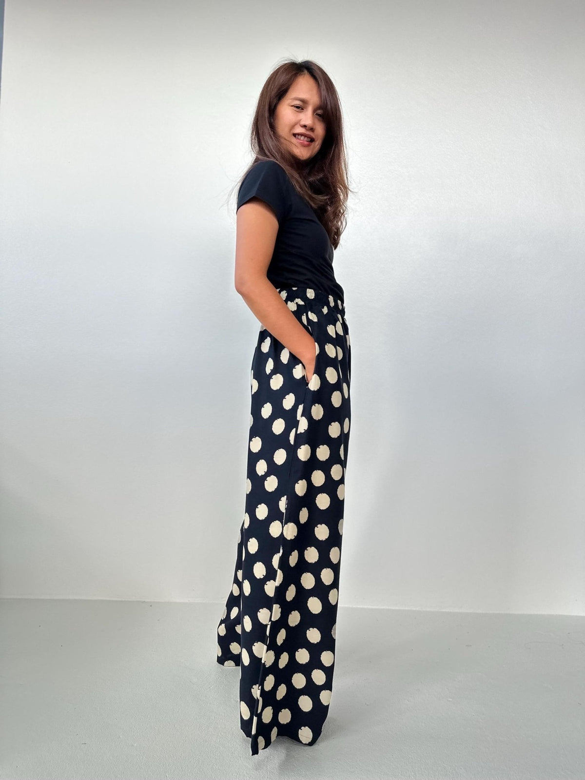 Nikola Coin Dot Pants in Black-VN-6-Mala Handworks