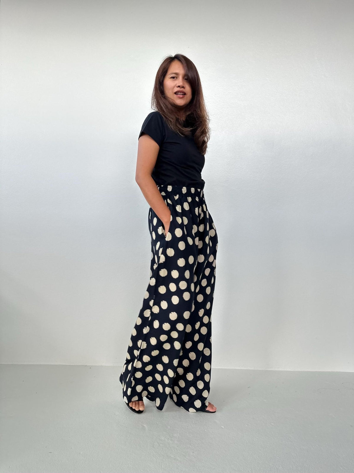 Nikola Coin Dot Pants in Black-VN-6-Mala Handworks