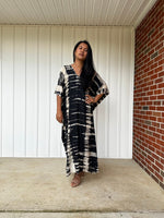 Nora Kaftan in Black and White Tie Dye - Mala Handworks