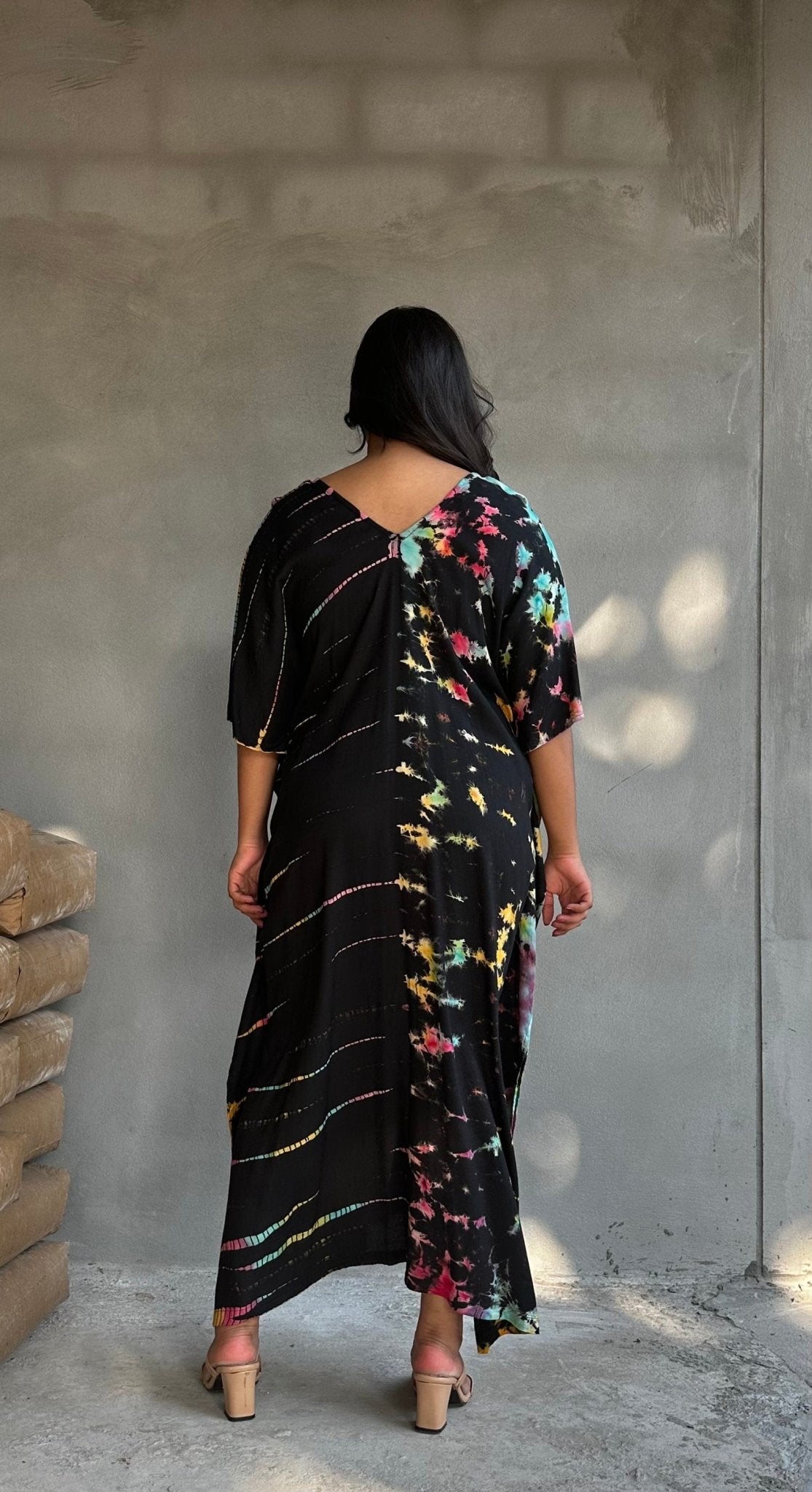 Nora Kaftan in Black Rainbow Tie Dye - Mala Handworks