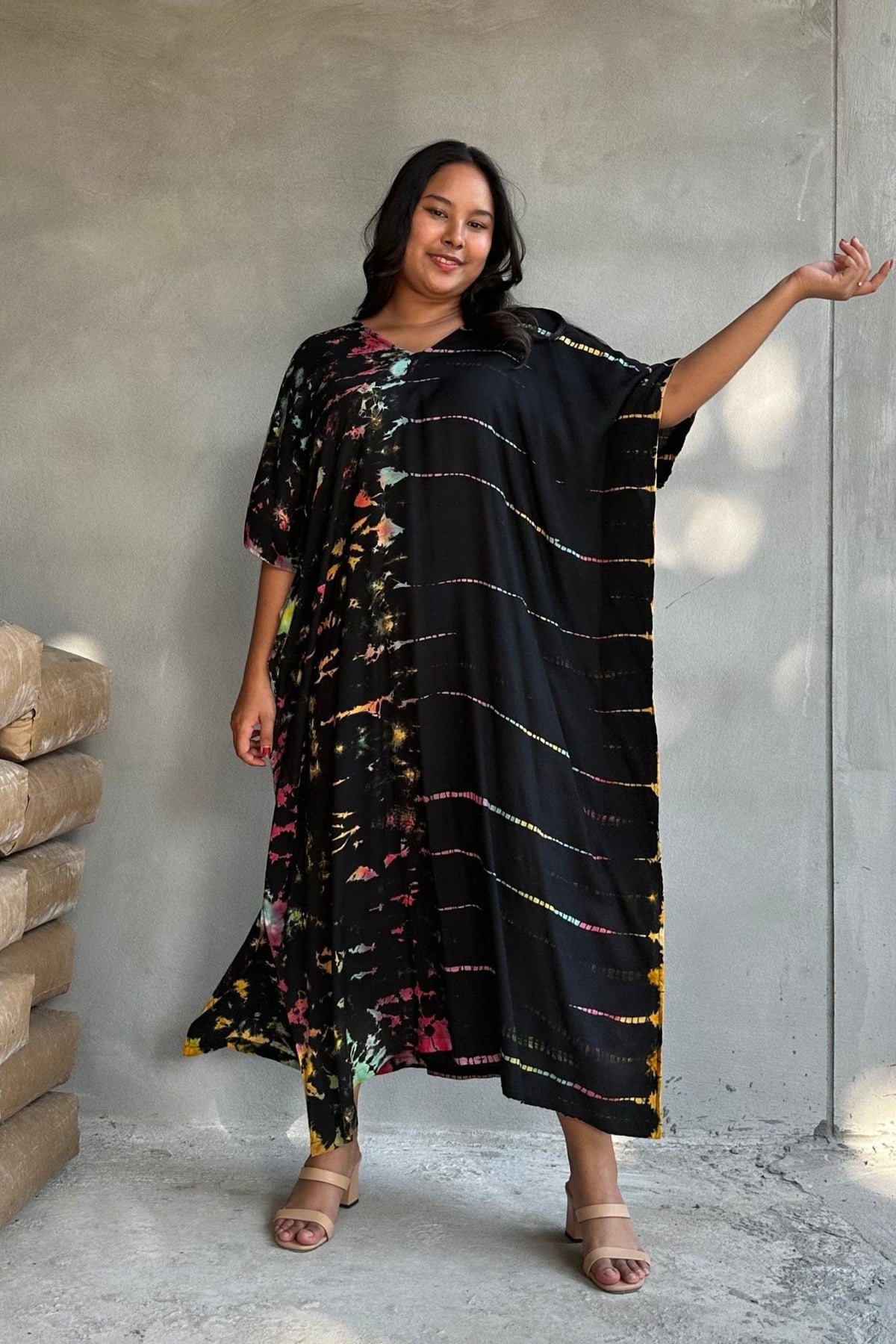 Nora Kaftan in Black Rainbow Tie Dye - Mala Handworks