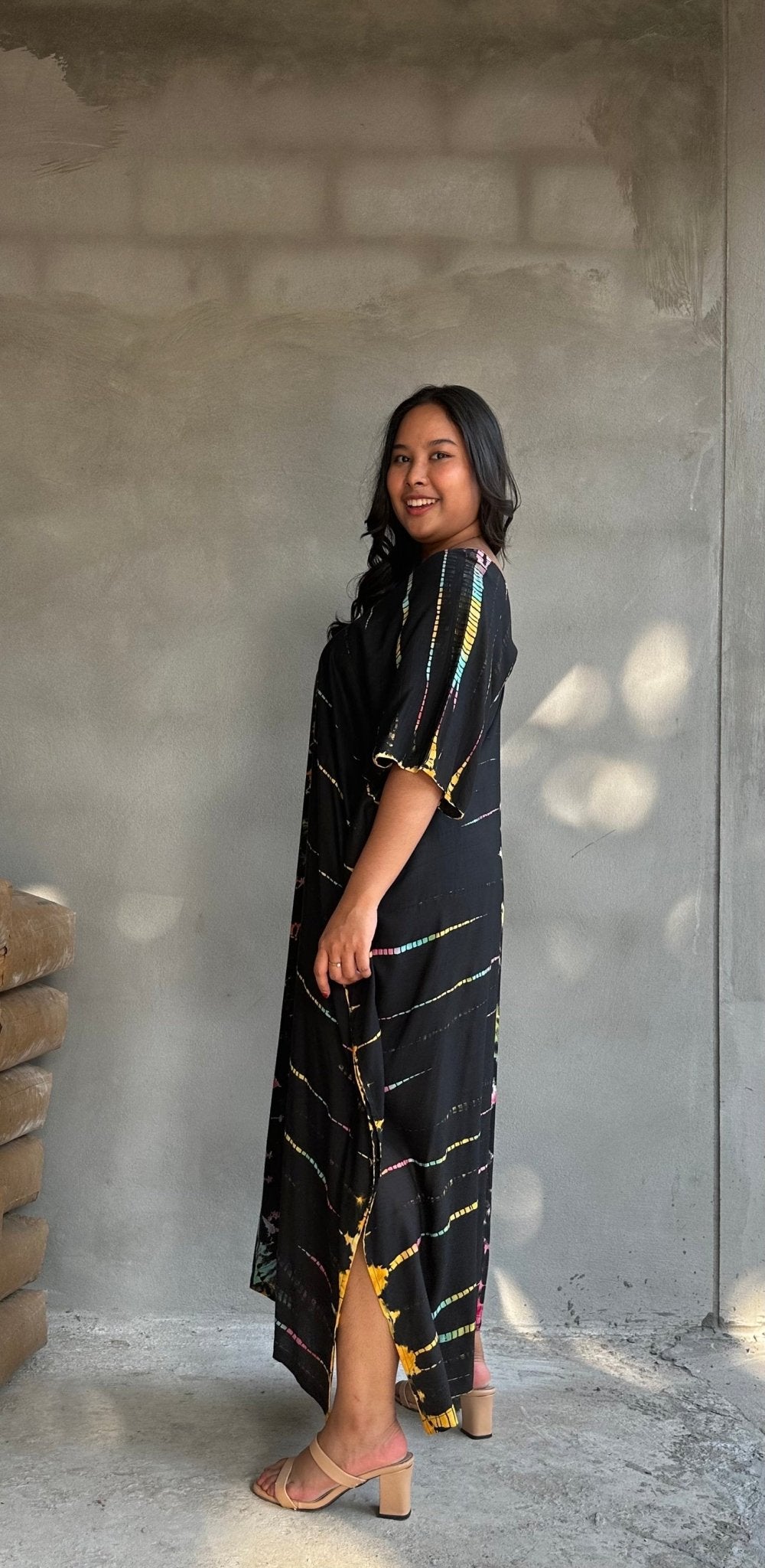 Nora Kaftan in Black Rainbow Tie Dye - Mala Handworks