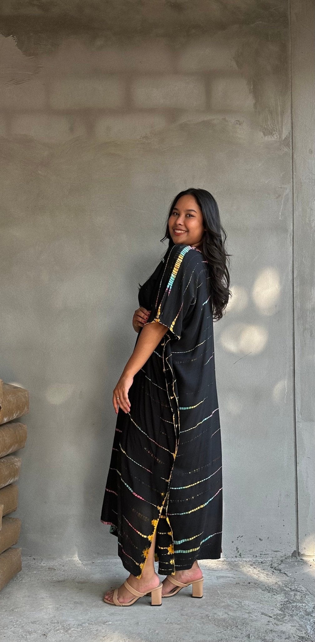 Nora Kaftan in Black Rainbow Tie Dye - Mala Handworks