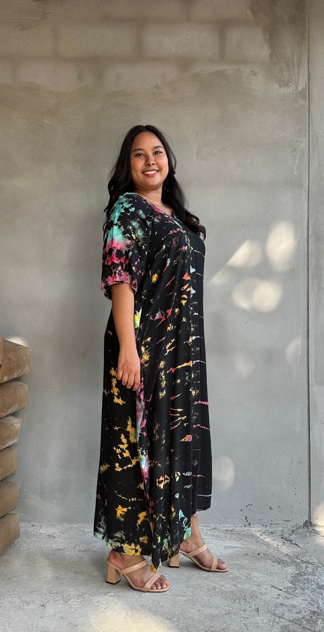 Nora Kaftan in Black Rainbow Tie Dye - Mala Handworks