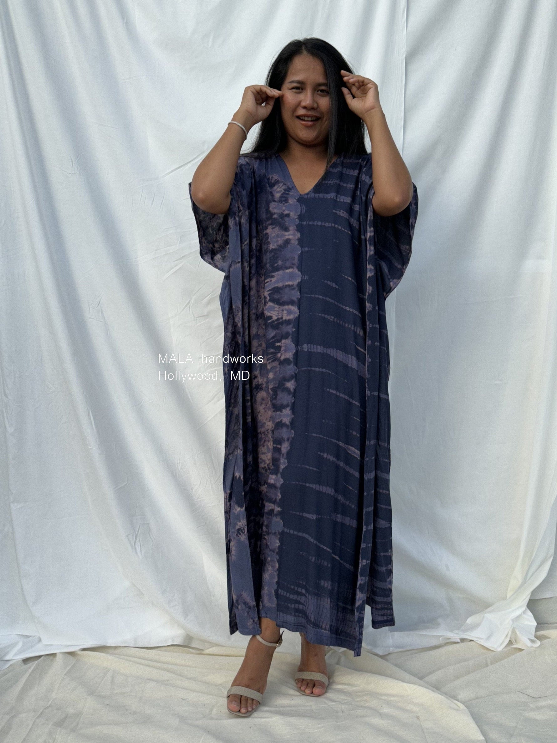 MALA handworks  Nora Kaftan in Dark Blue and Purple Tie Dye