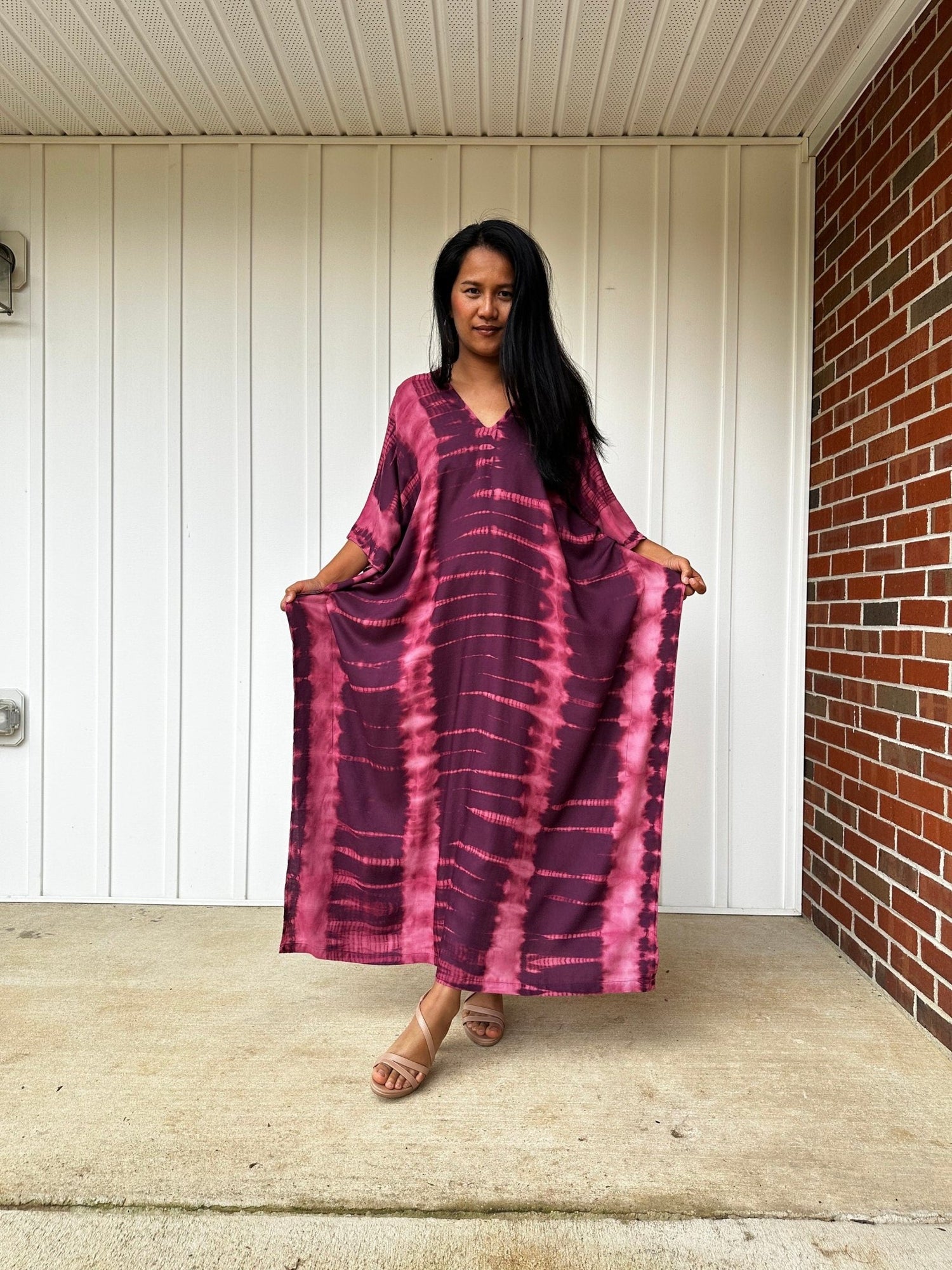 Nora Kaftan in Eggplant and Pink Tie Dye - Mala Handworks