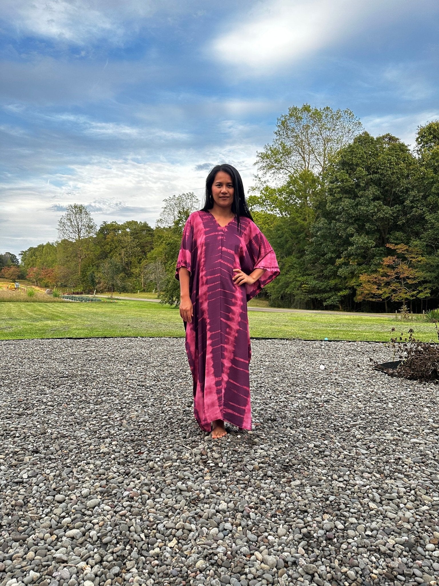 Nora Kaftan in Eggplant and Pink Tie Dye - Mala Handworks
