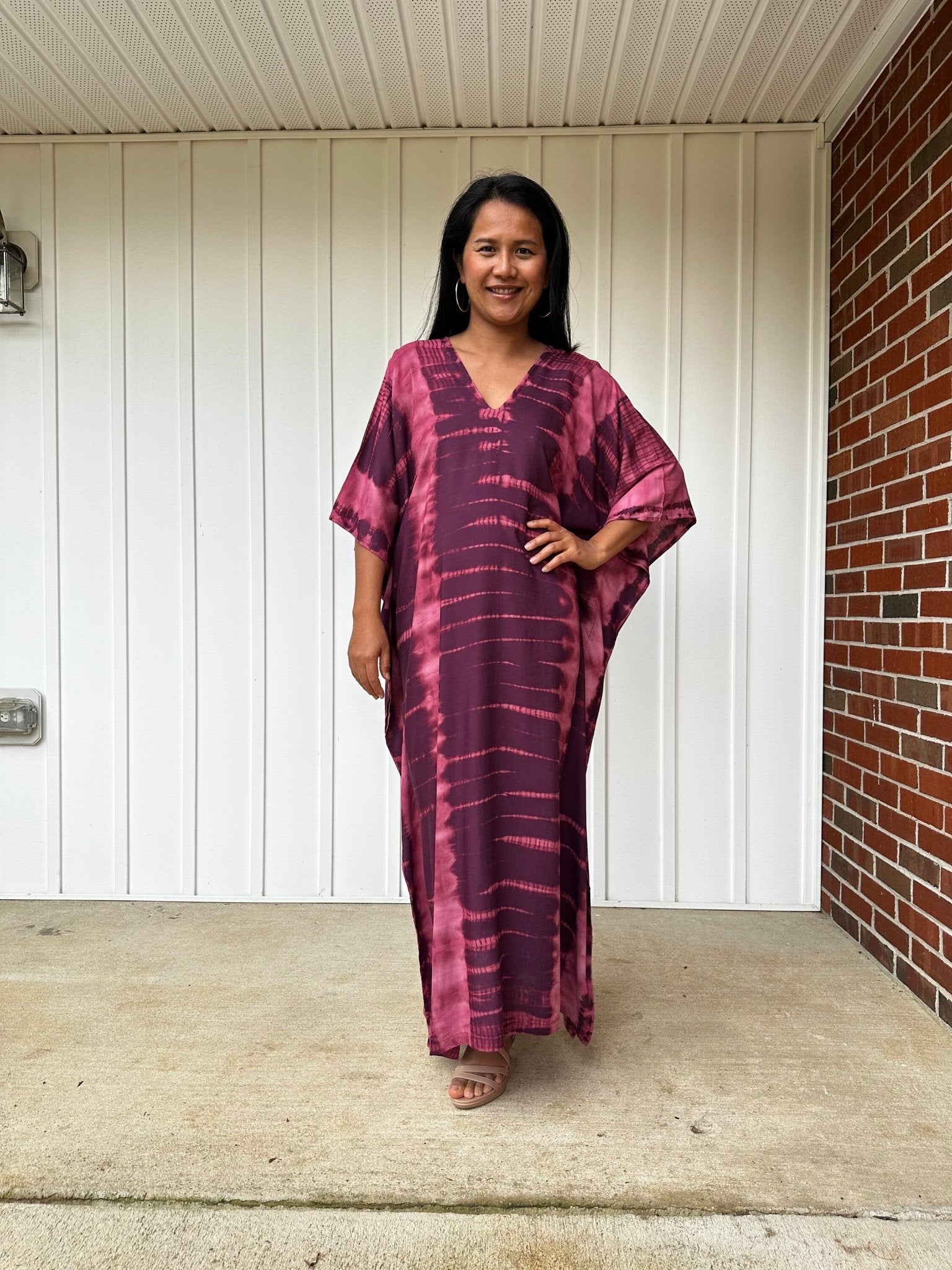 Nora Kaftan in Eggplant and Pink Tie Dye - Mala Handworks
