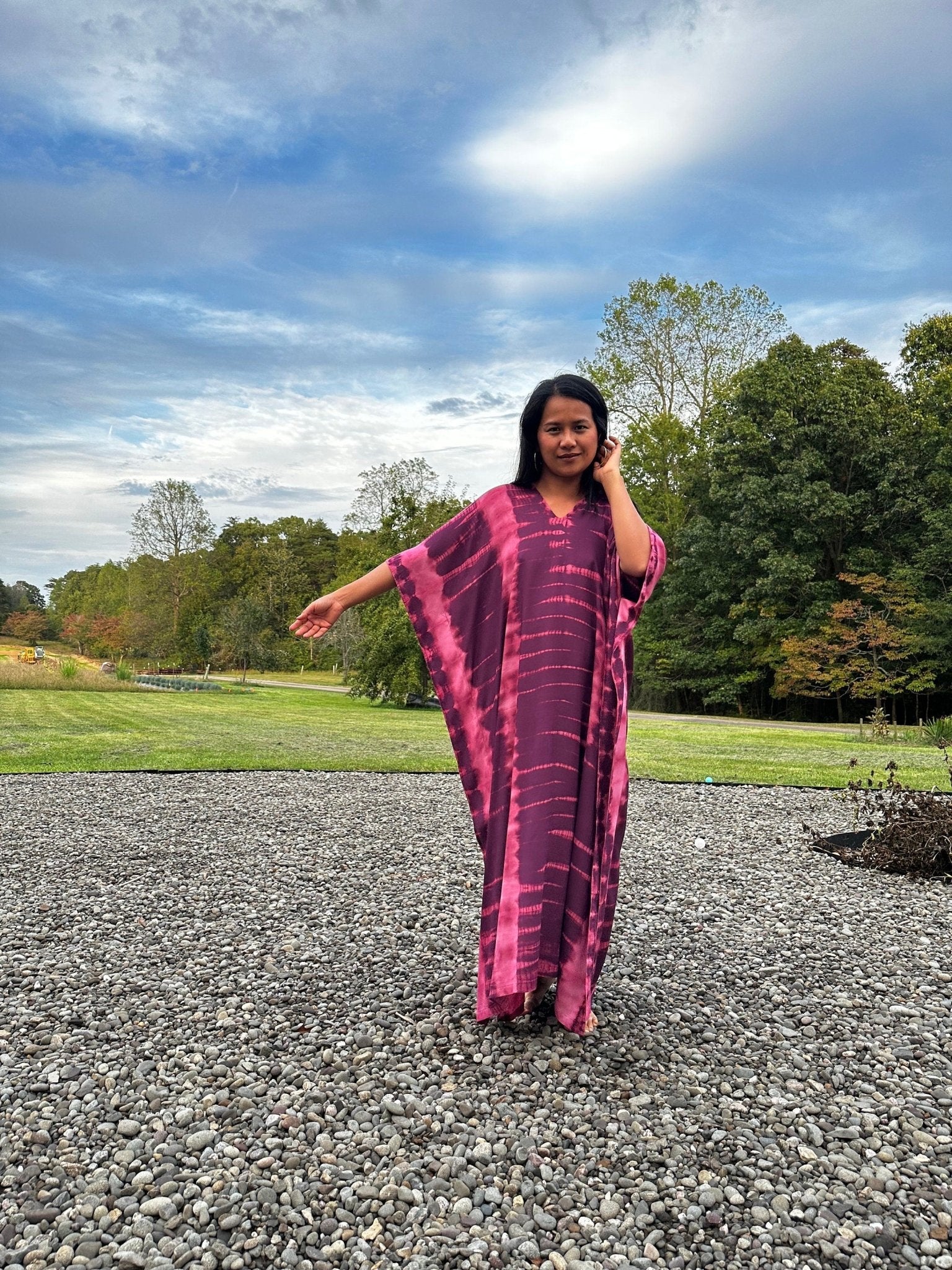 Nora Kaftan in Eggplant and Pink Tie Dye - Mala Handworks
