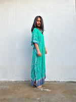 Nora Kaftan in Emerald Green and Black Tie Dye - Mala Handworks