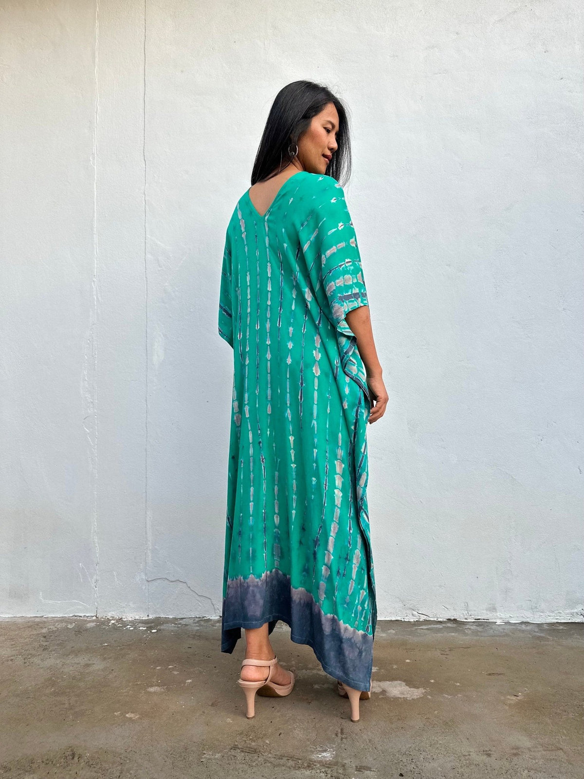 Nora Kaftan in Emerald Green and Black Tie Dye - Mala Handworks