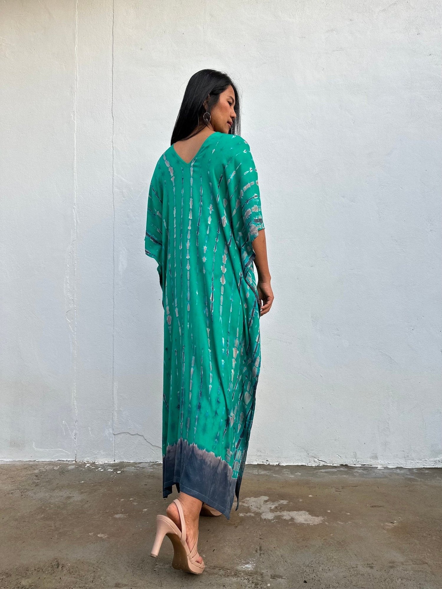 Nora Kaftan in Emerald Green and Black Tie Dye - Mala Handworks