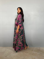 Nora Kaftan in Forest & Pink Tie Dye - Gemini Pattern-N-61-Mala Handworks