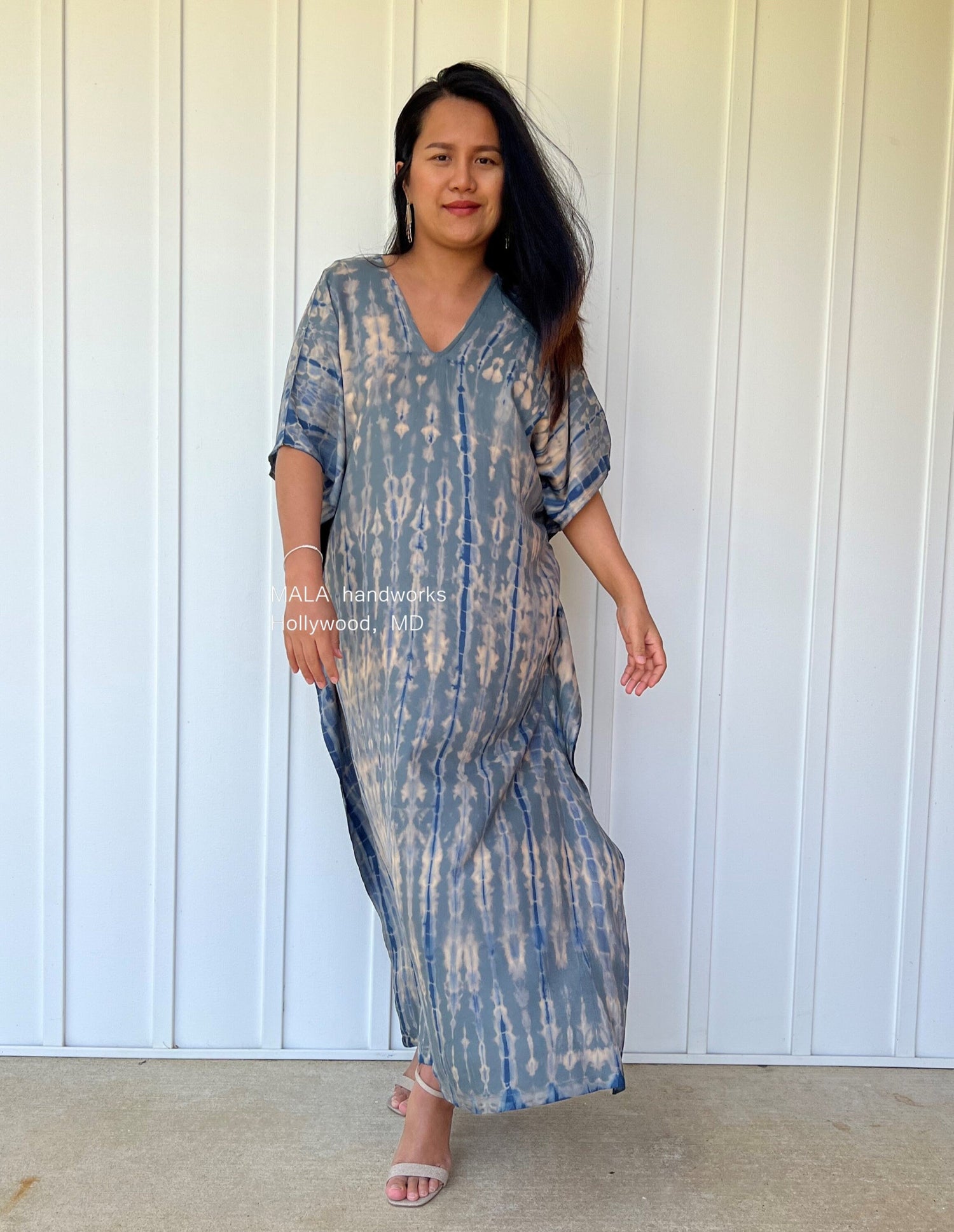 MALA handworks  Nora Kaftan in Gray and Blue Tie Dye