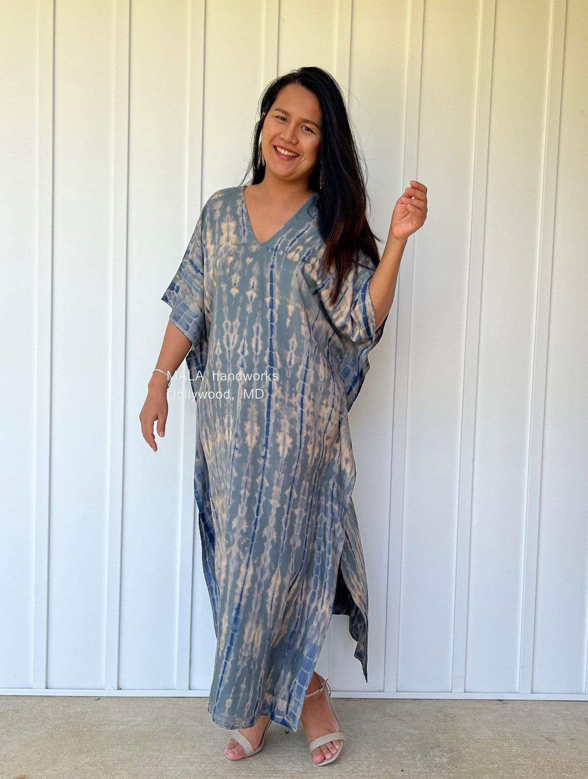 MALA handworks  Nora Kaftan in Gray and Blue Tie Dye