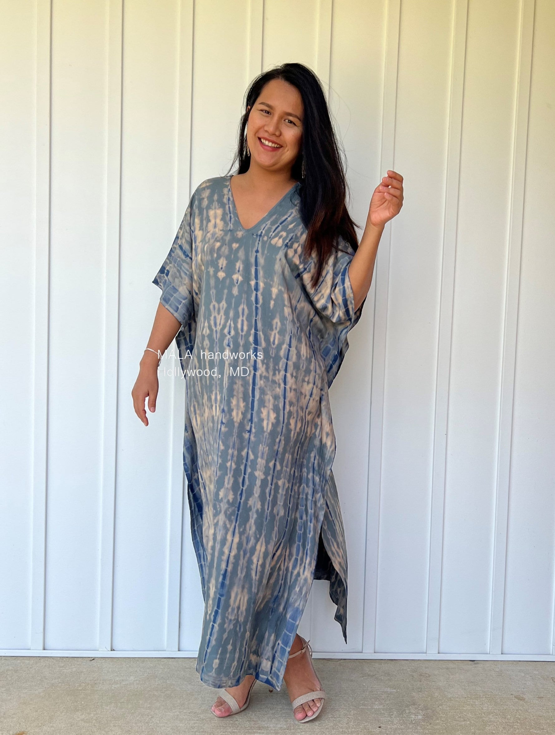 MALA handworks  Nora Kaftan in Gray and Blue Tie Dye