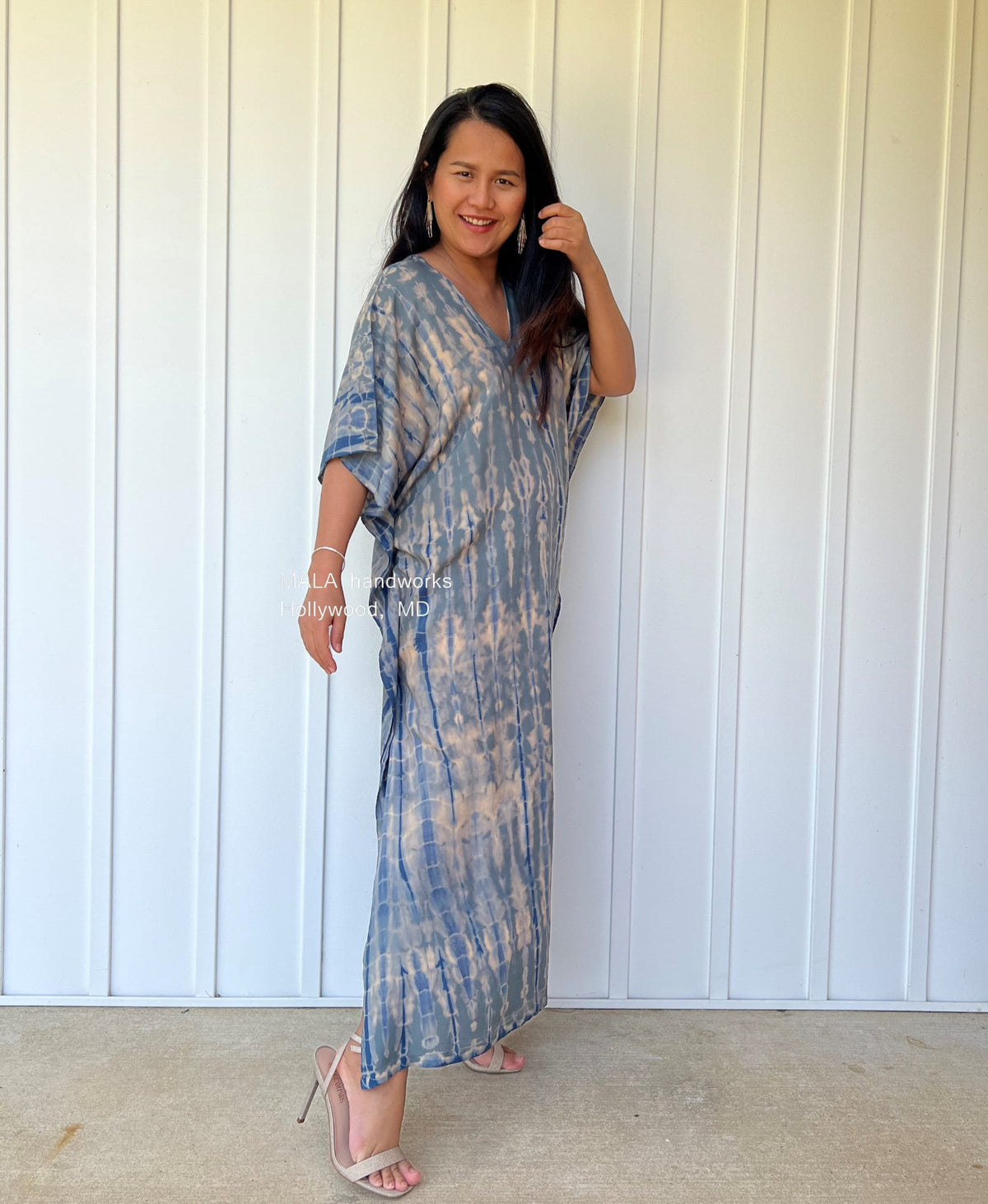 MALA handworks  Nora Kaftan in Gray and Blue Tie Dye