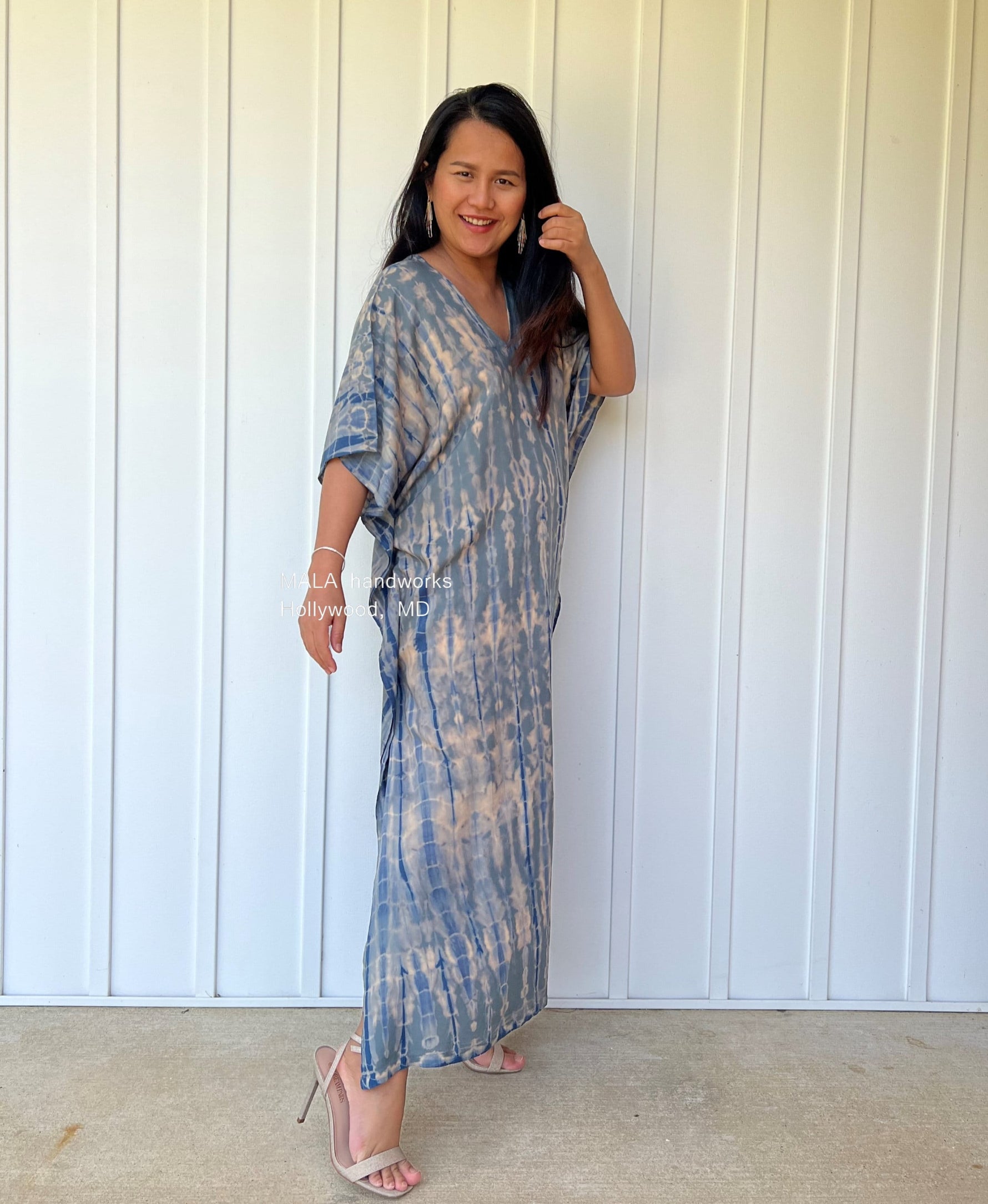 MALA handworks  Nora Kaftan in Gray and Blue Tie Dye