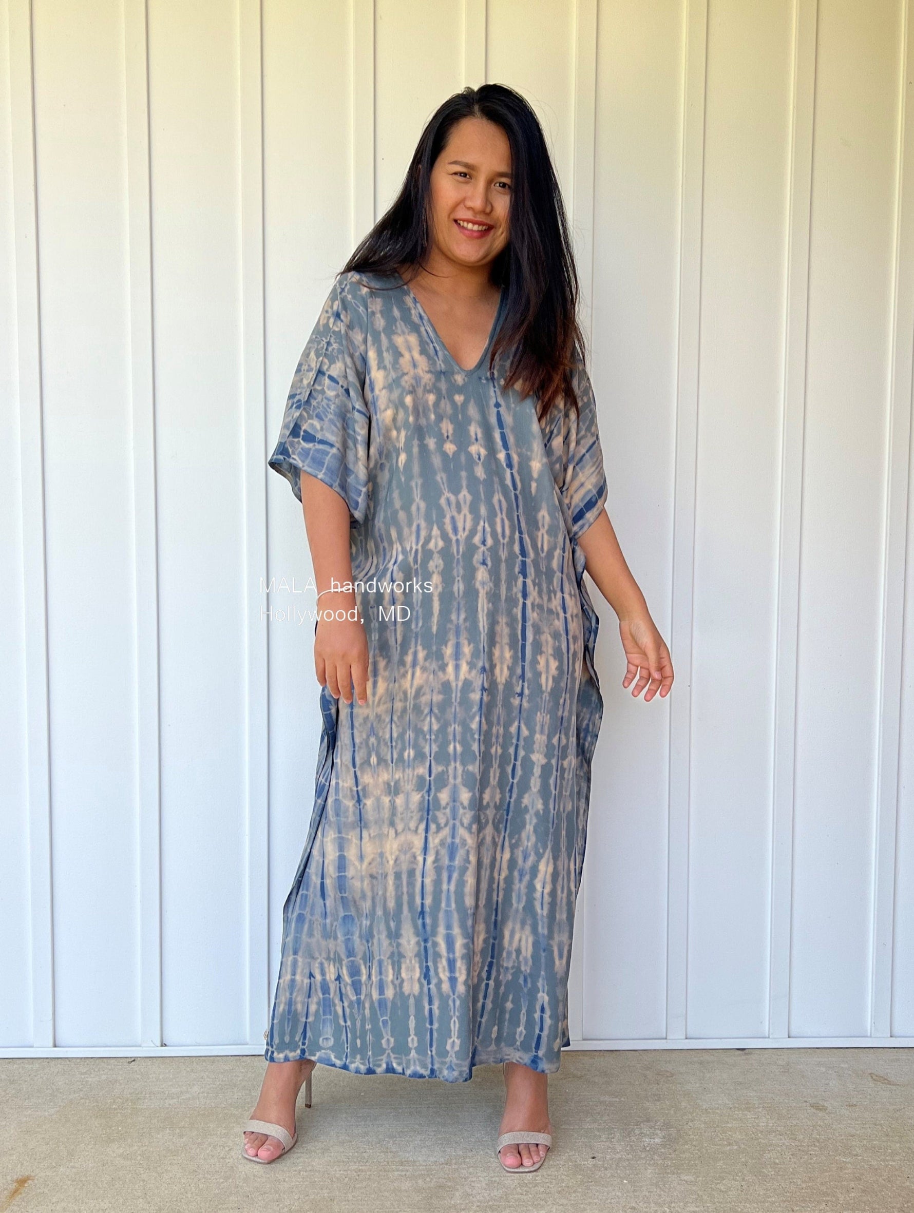 MALA handworks  Nora Kaftan in Gray and Blue Tie Dye