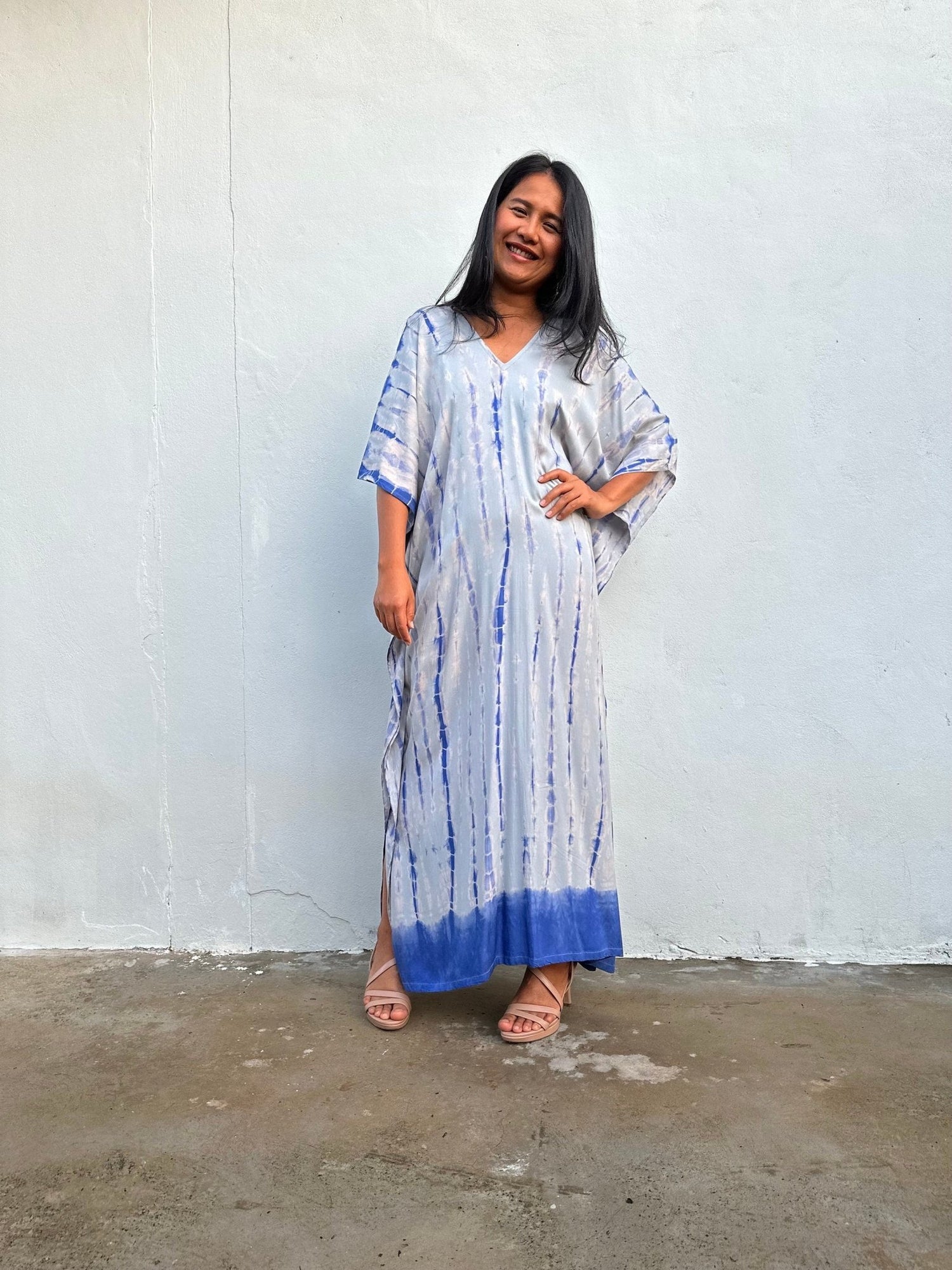 Nora Kaftan in Gray and Blue Tie Dye - Mala Handworks