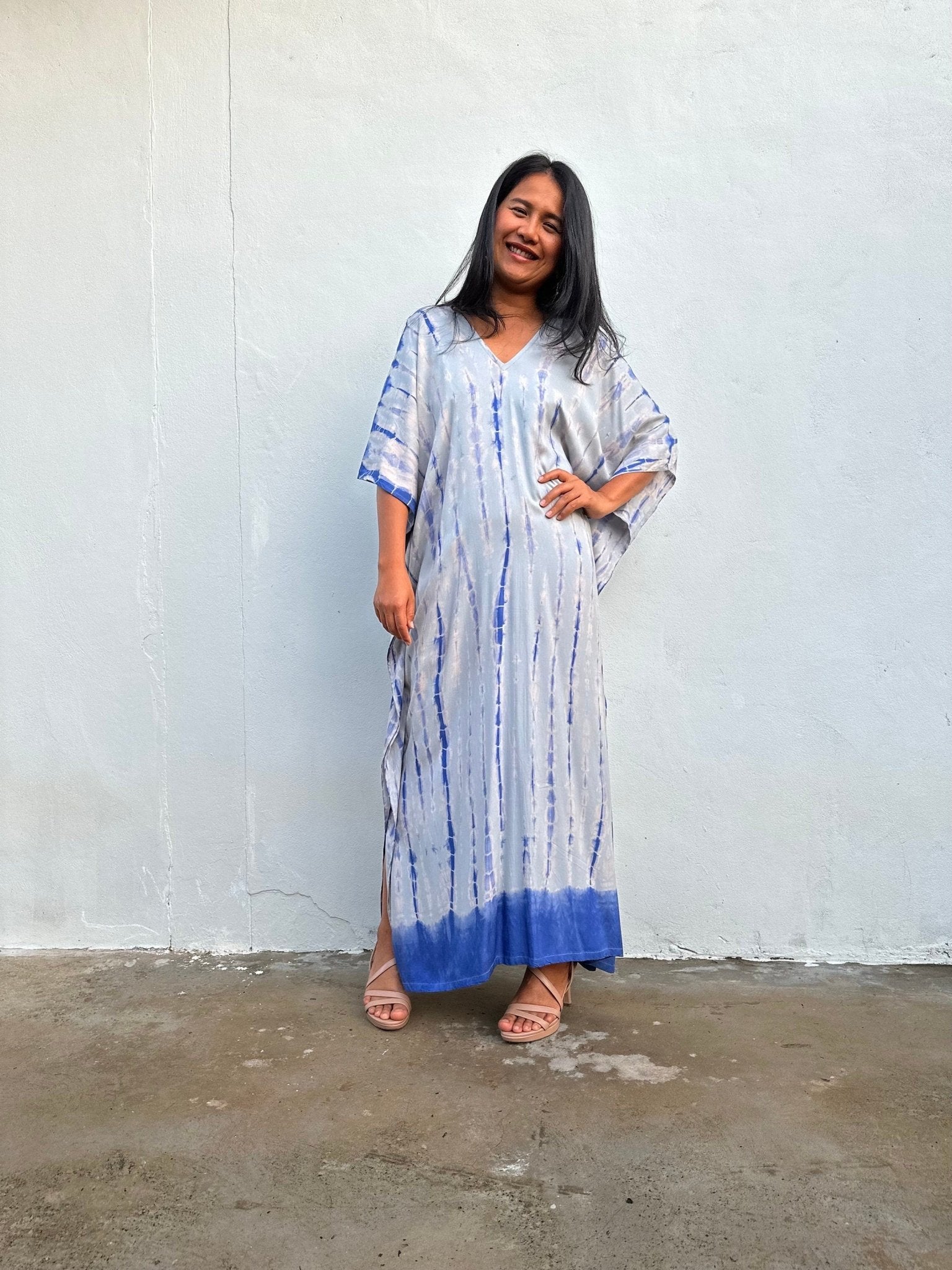Nora Kaftan in Gray and Blue Tie Dye - Mala Handworks