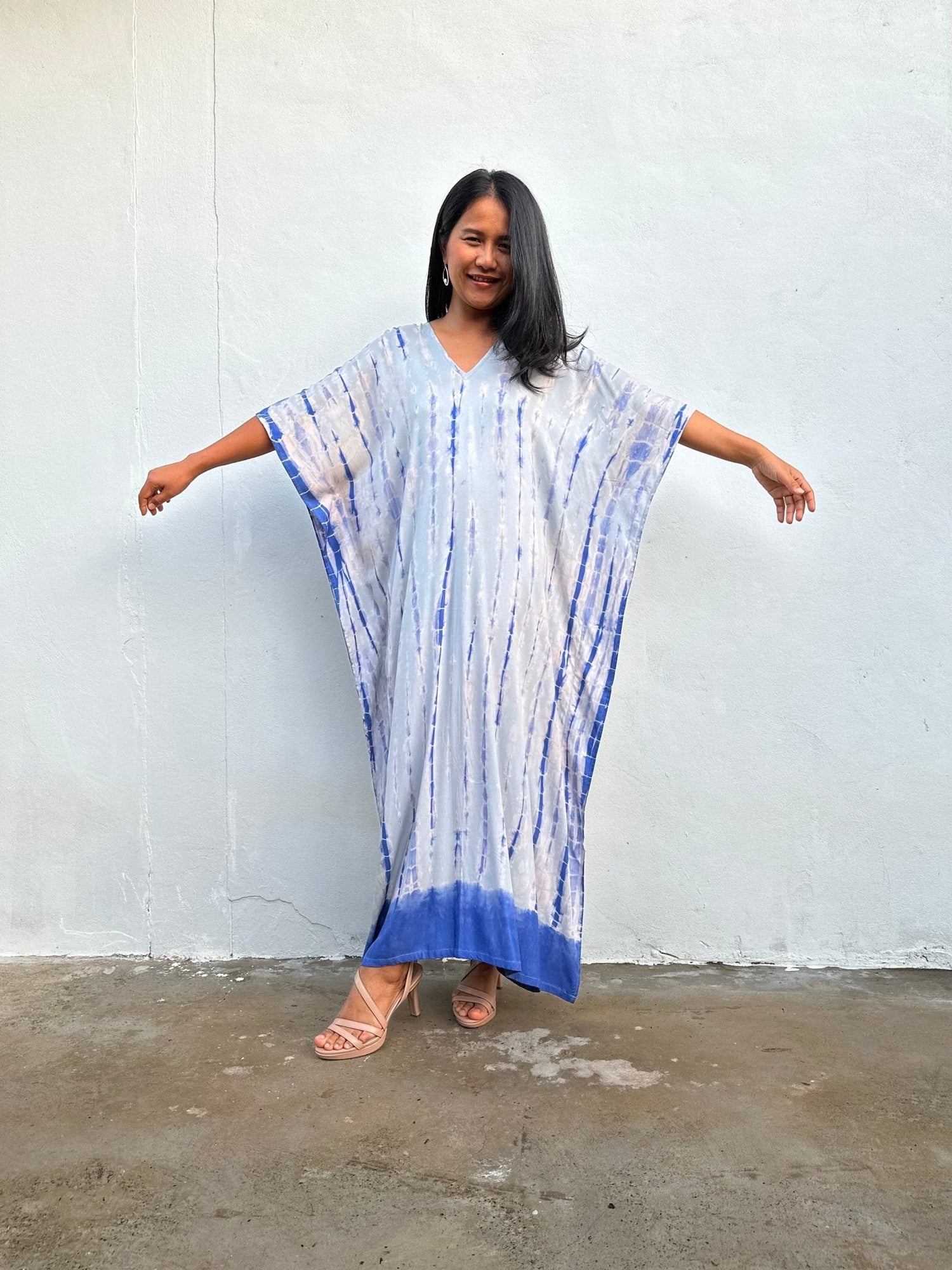 Nora Kaftan in Gray and Blue Tie Dye - Mala Handworks
