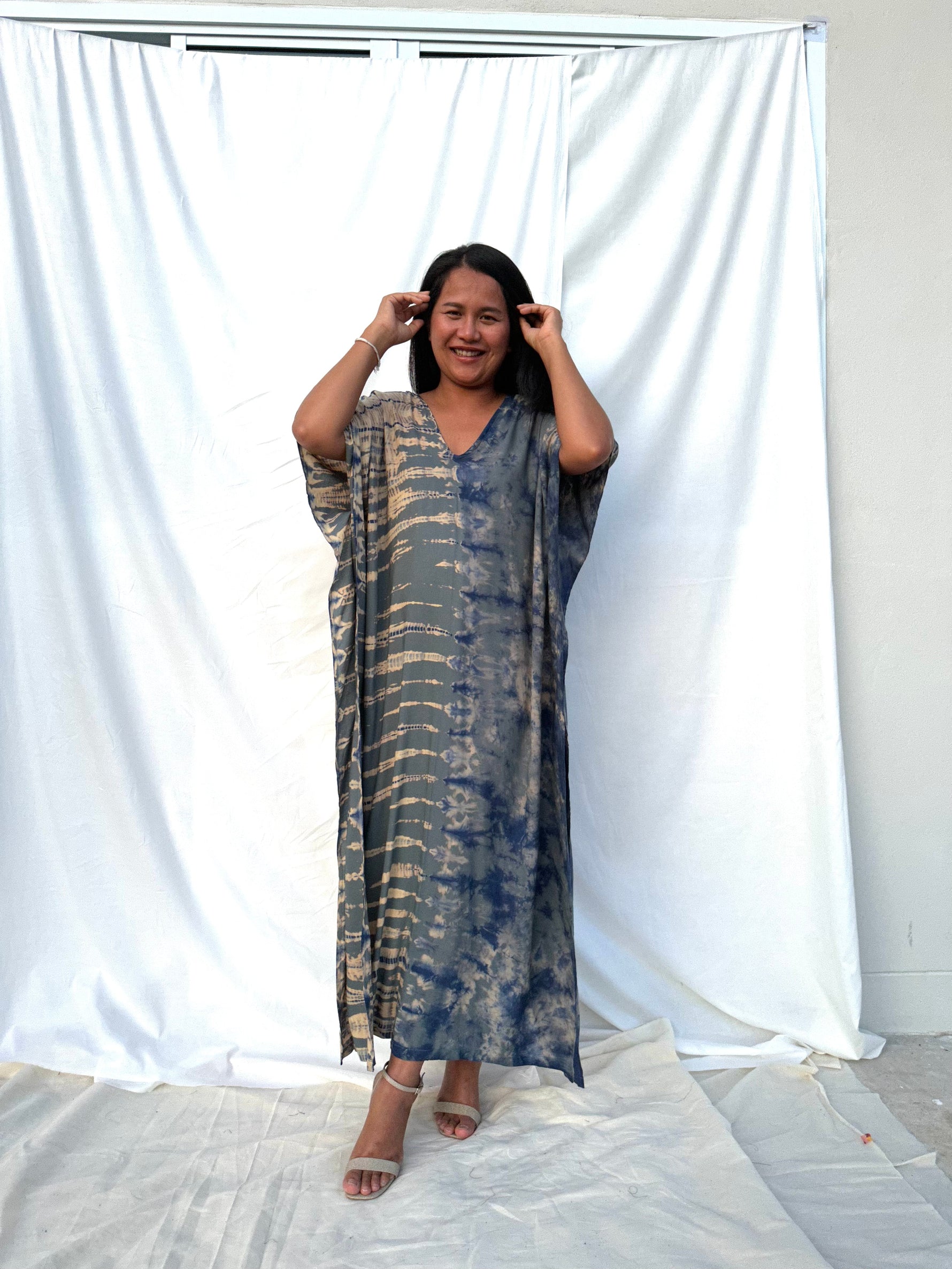 MALA handworks  Nora Kaftan in Gray and Brown Tie Dye