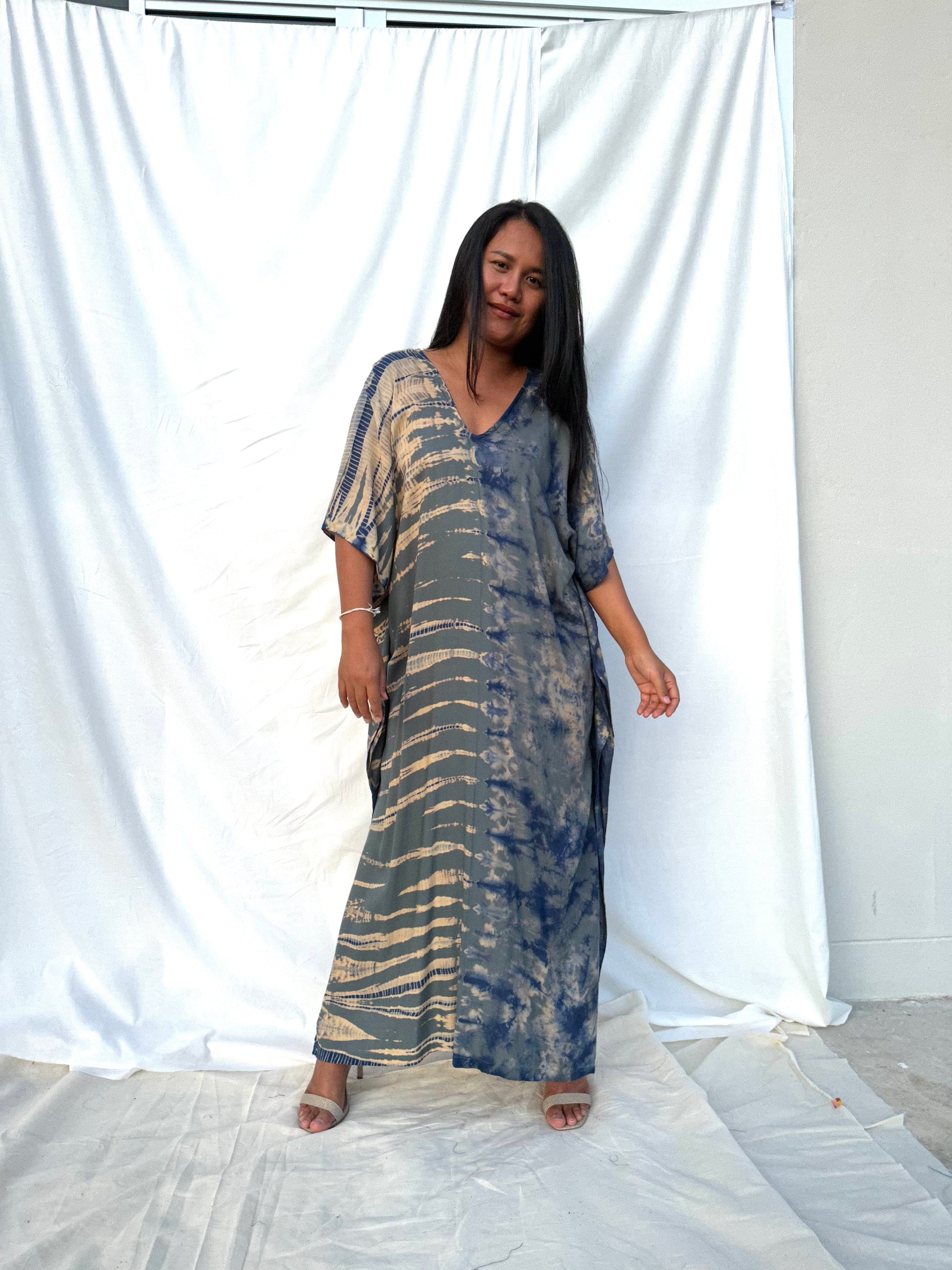 MALA handworks  Nora Kaftan in Gray and Brown Tie Dye