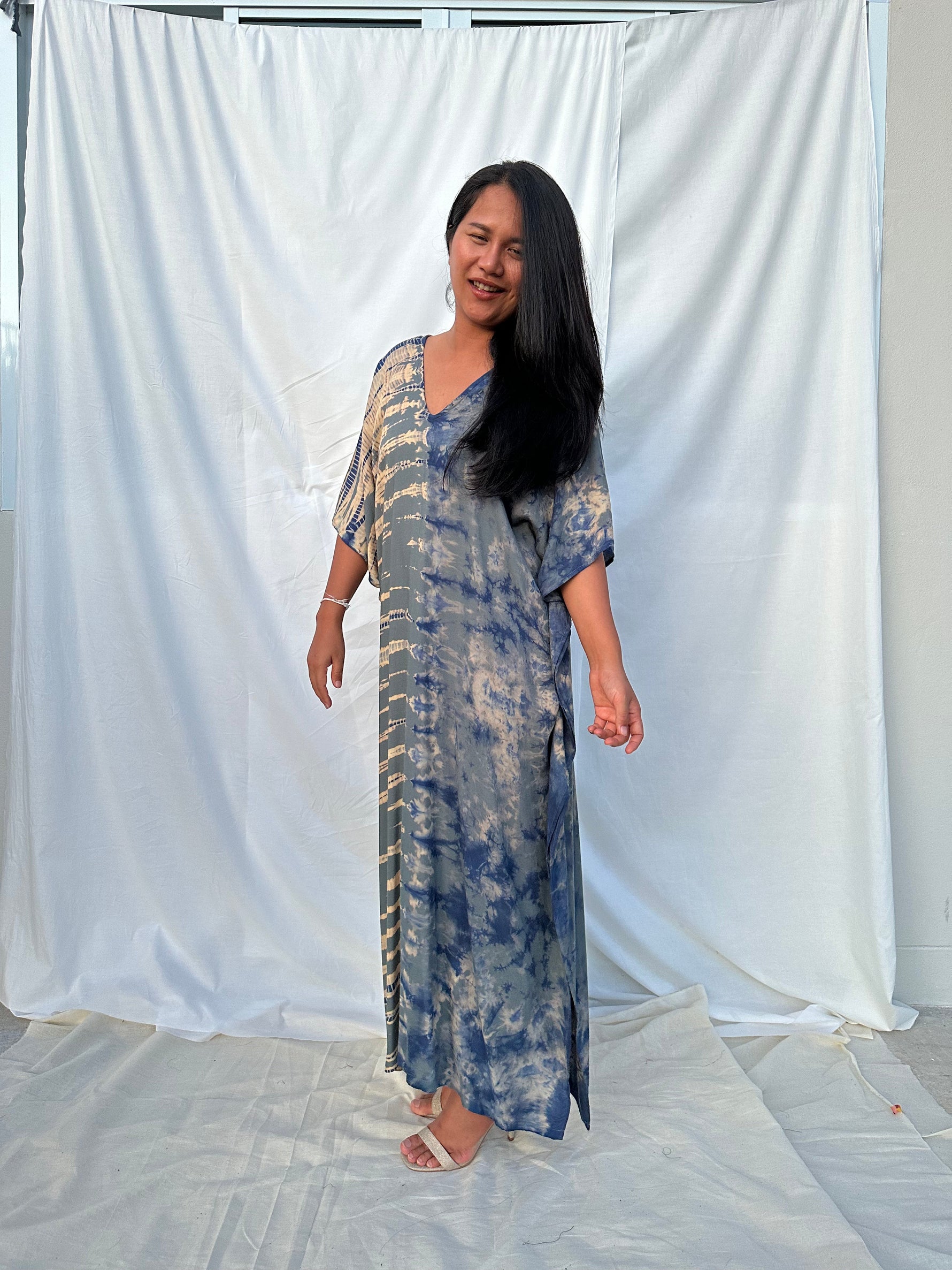 MALA handworks  Nora Kaftan in Gray and Brown Tie Dye