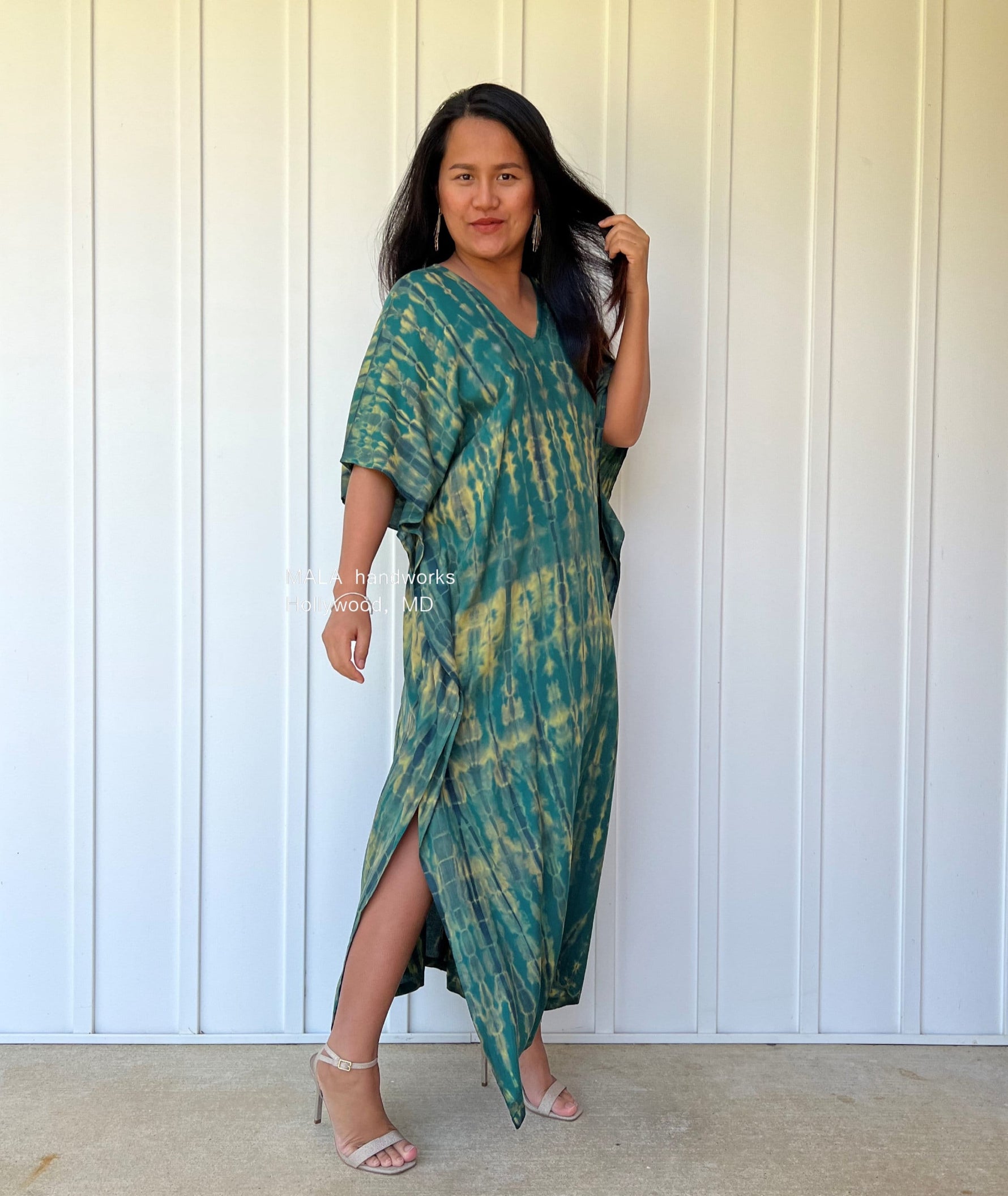 MALA handworks  Nora Kaftan in Green and Black Tie Dye