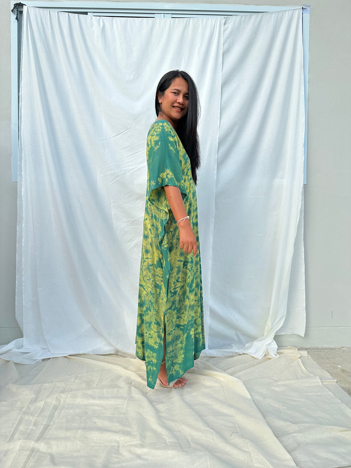 MALA handworks Nora Kaftan in Green Tie Dye
