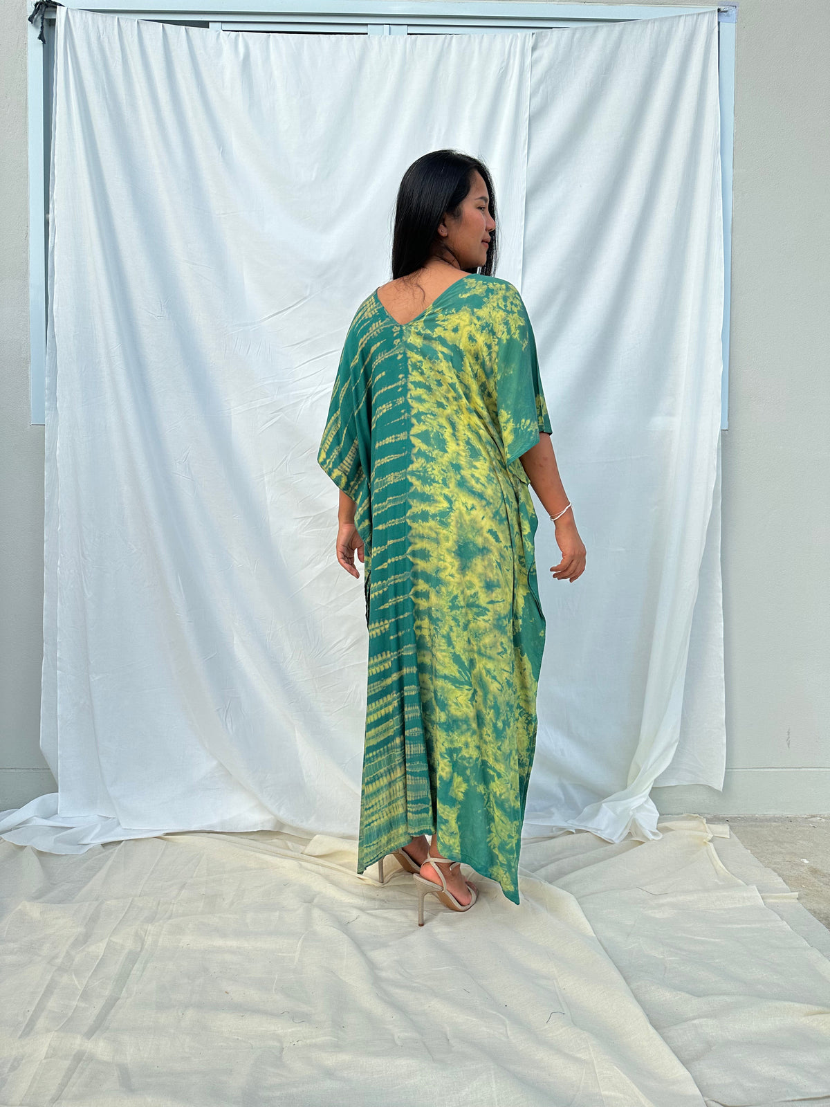 MALA handworks Nora Kaftan in Green Tie Dye