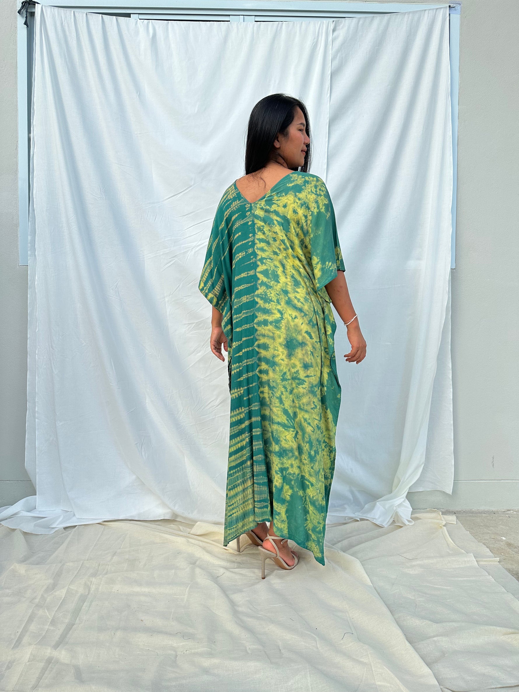 MALA handworks Nora Kaftan in Green Tie Dye