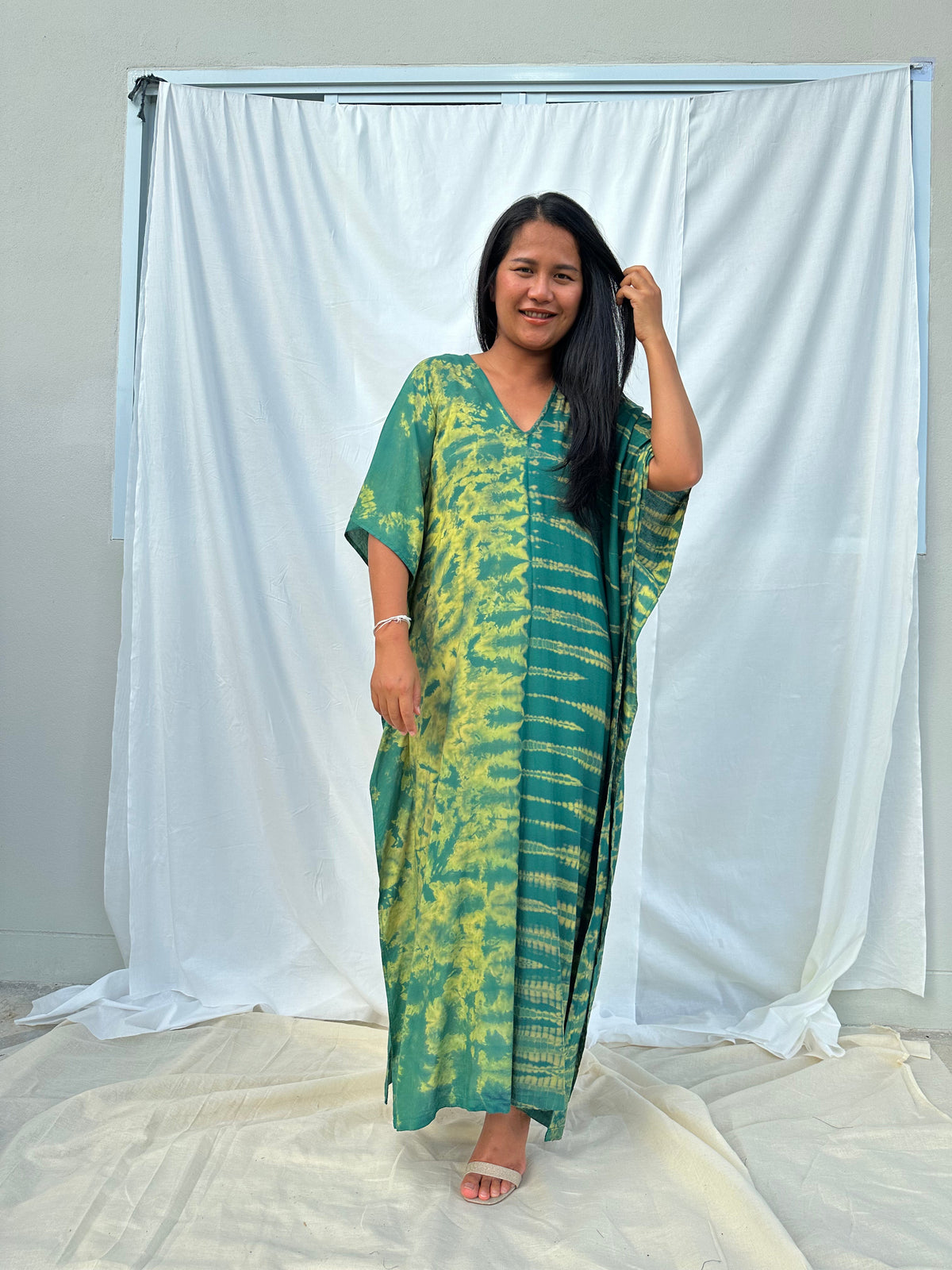 MALA handworks Nora Kaftan in Green Tie Dye