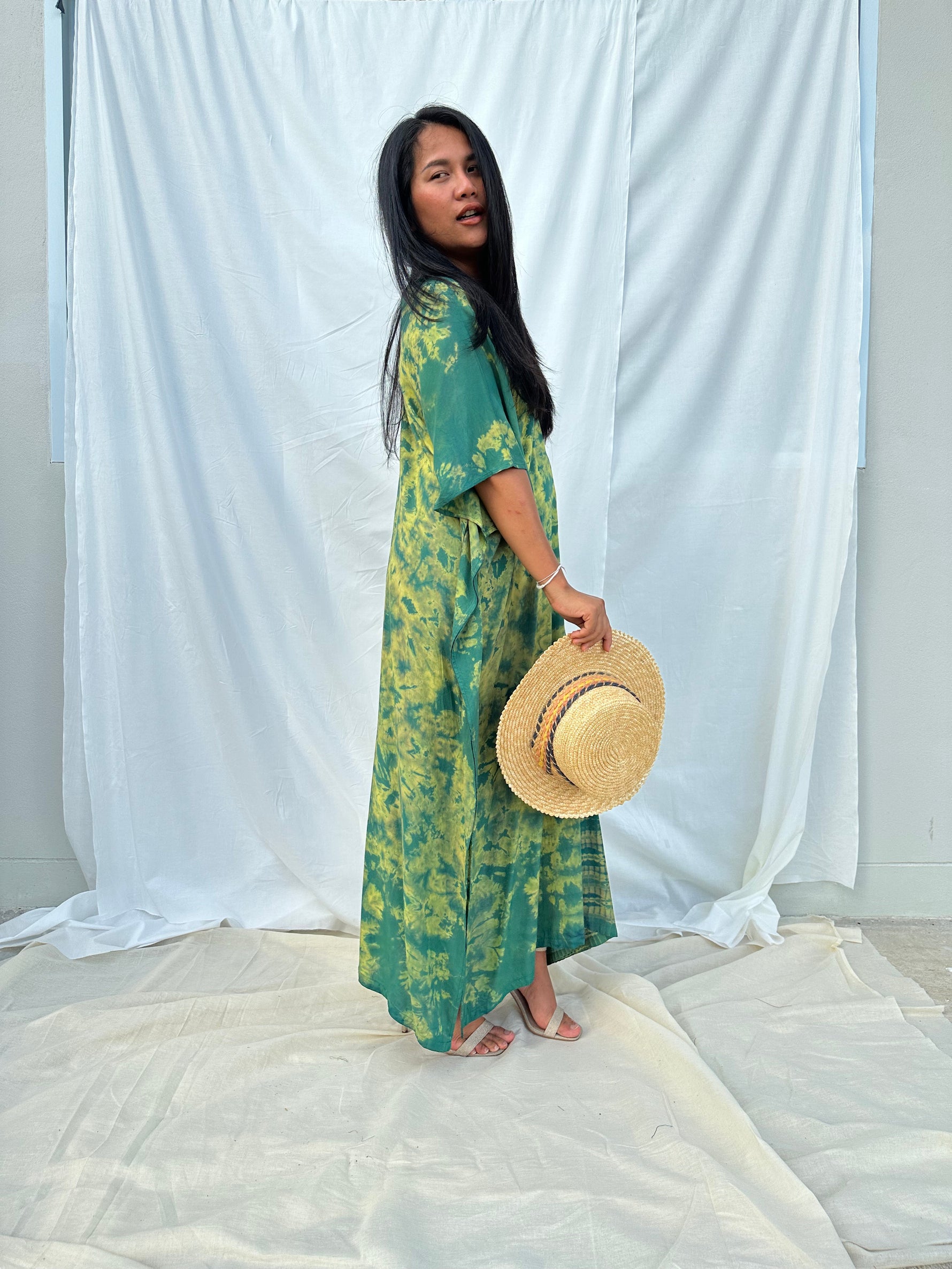 MALA handworks Nora Kaftan in Green Tie Dye