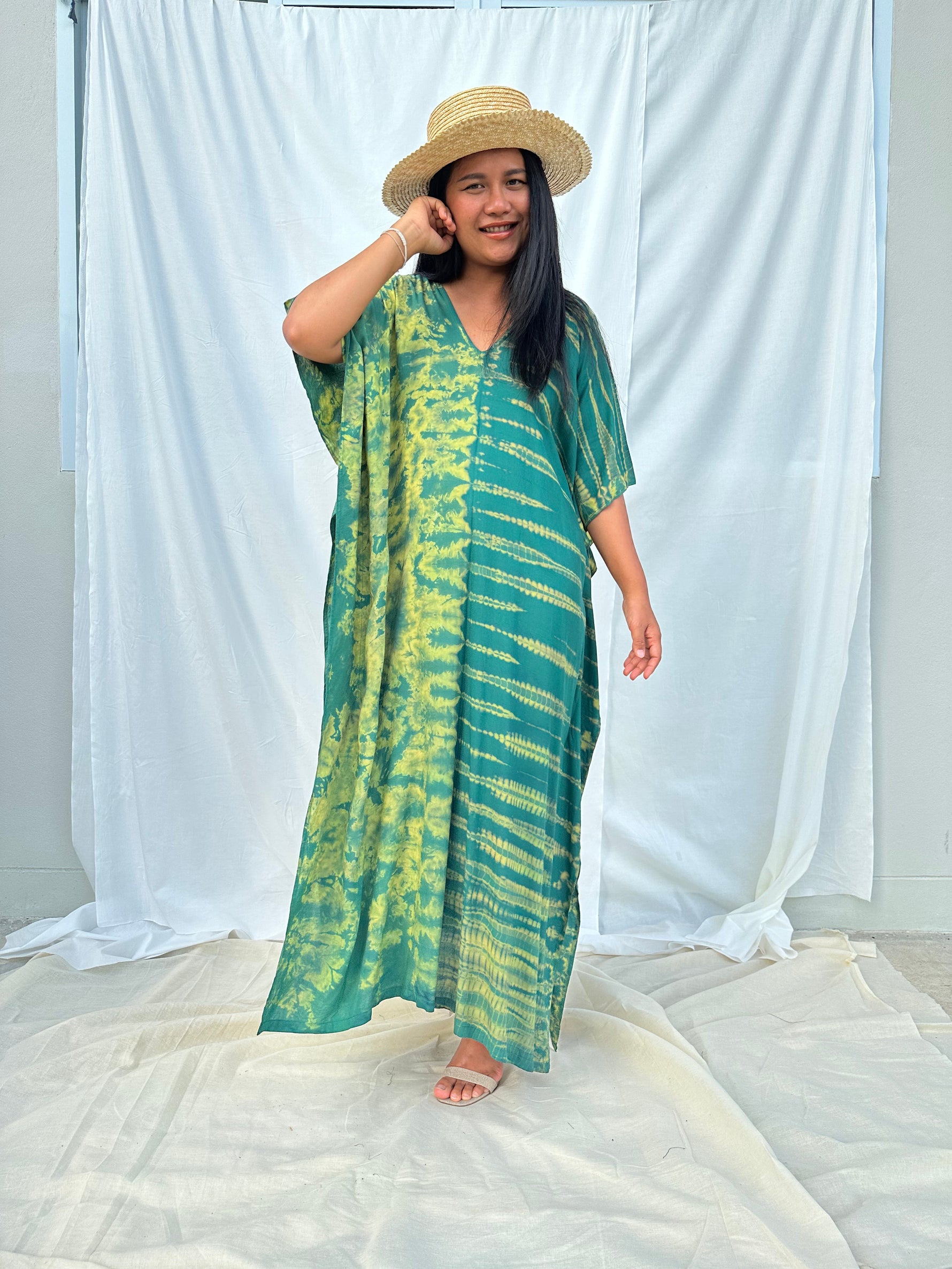 MALA handworks Nora Kaftan in Green Tie Dye