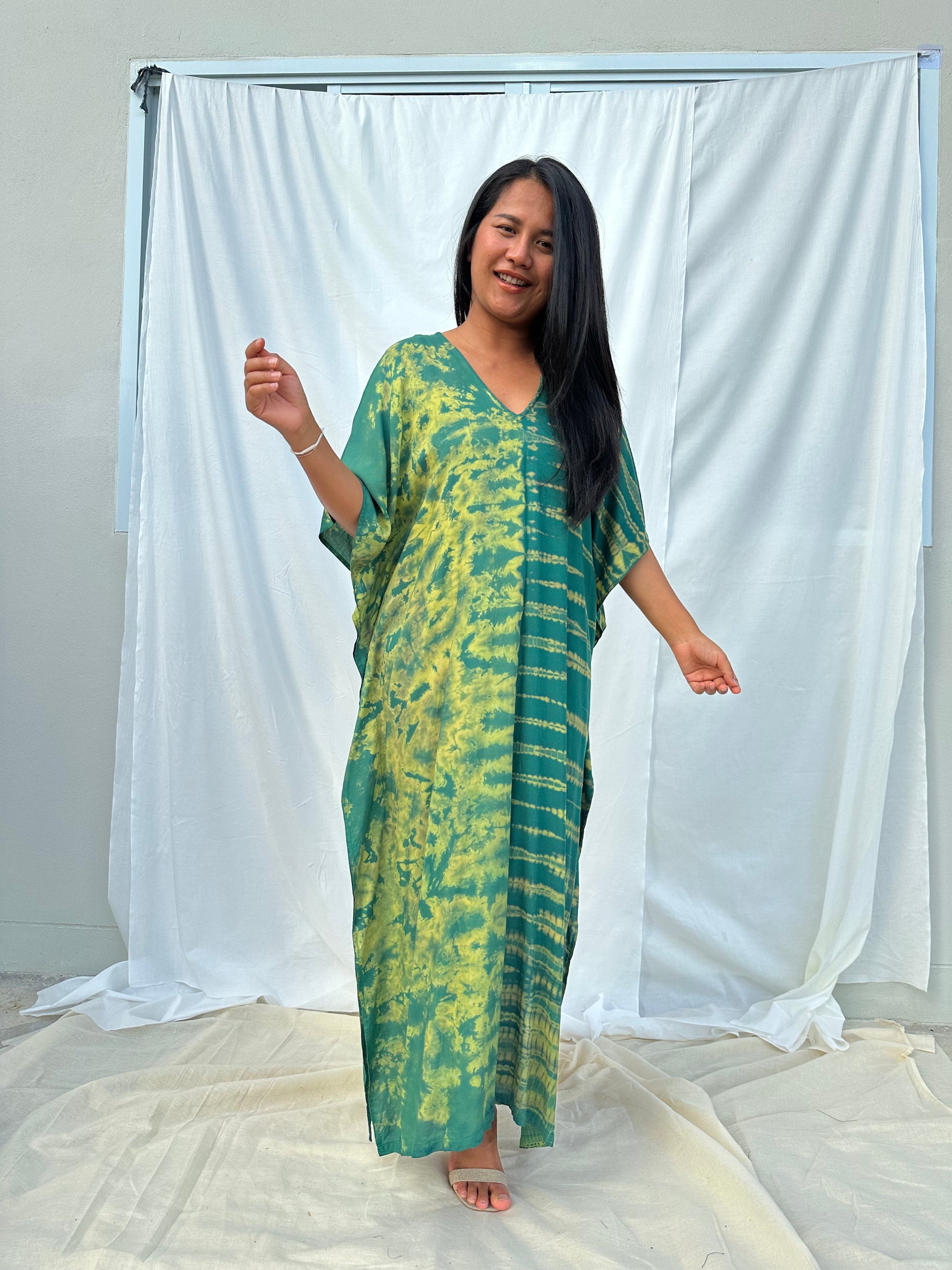 MALA handworks Nora Kaftan in Green Tie Dye