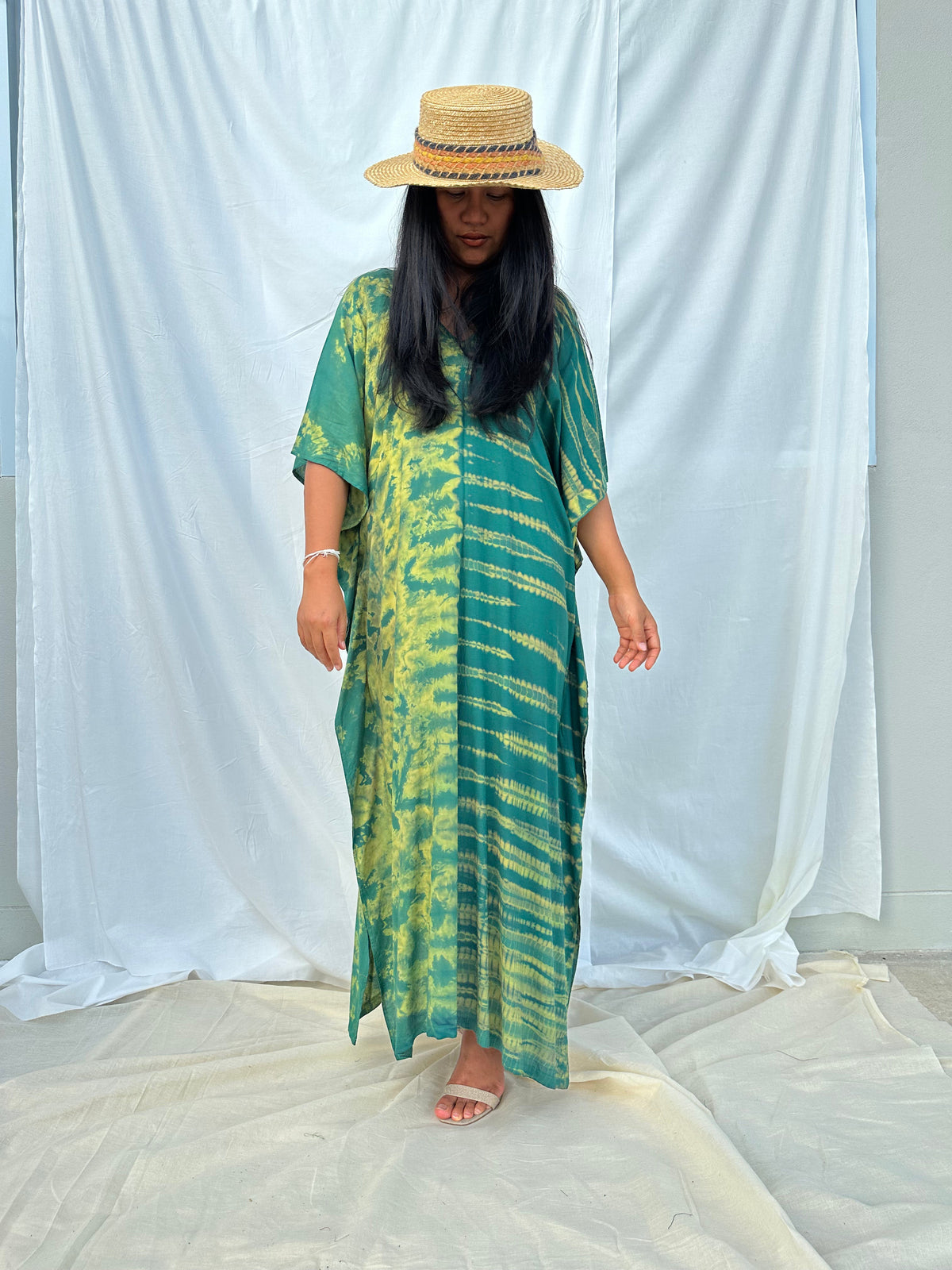 MALA handworks Nora Kaftan in Green Tie Dye