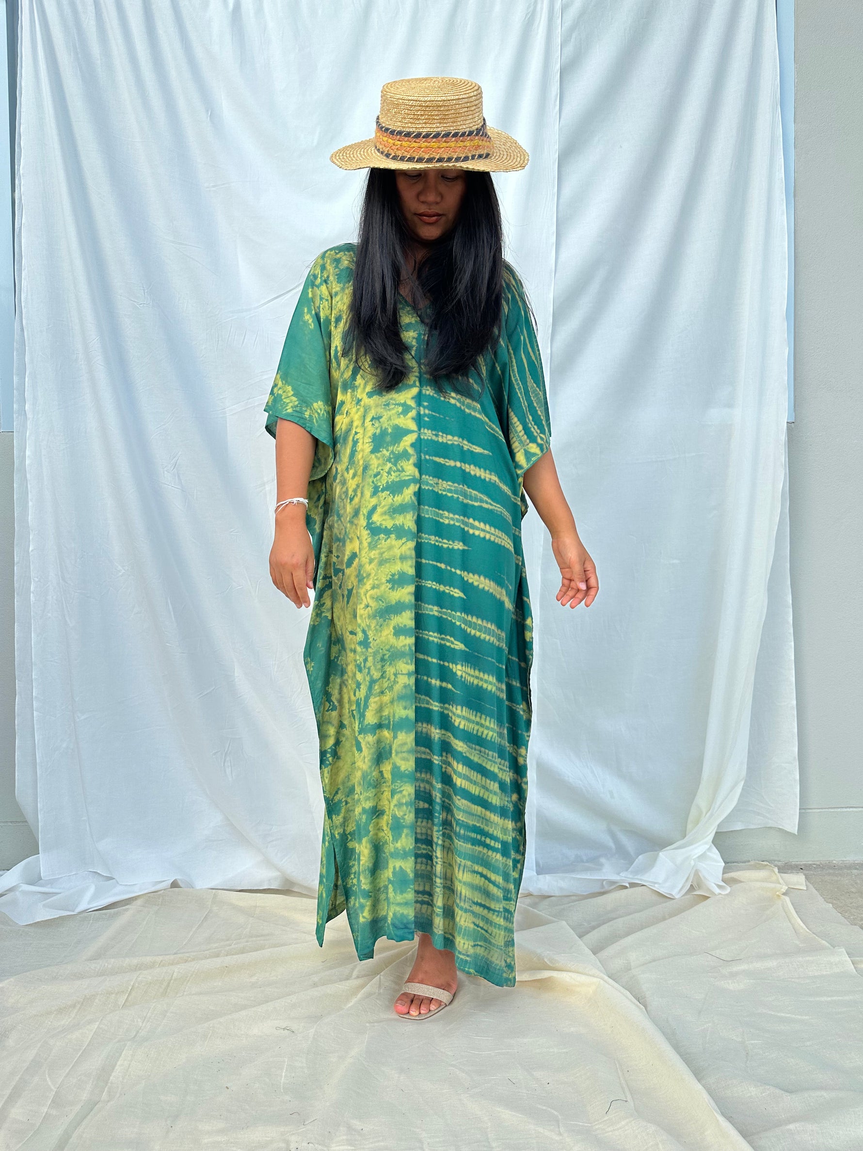 MALA handworks Nora Kaftan in Green Tie Dye