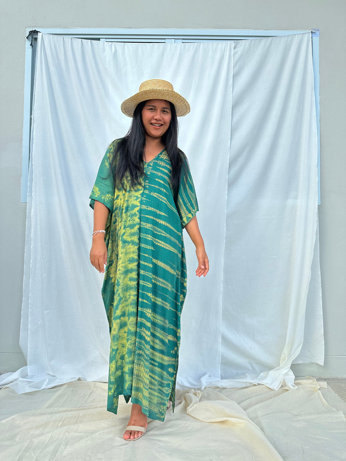 MALA handworks Nora Kaftan in Green Tie Dye