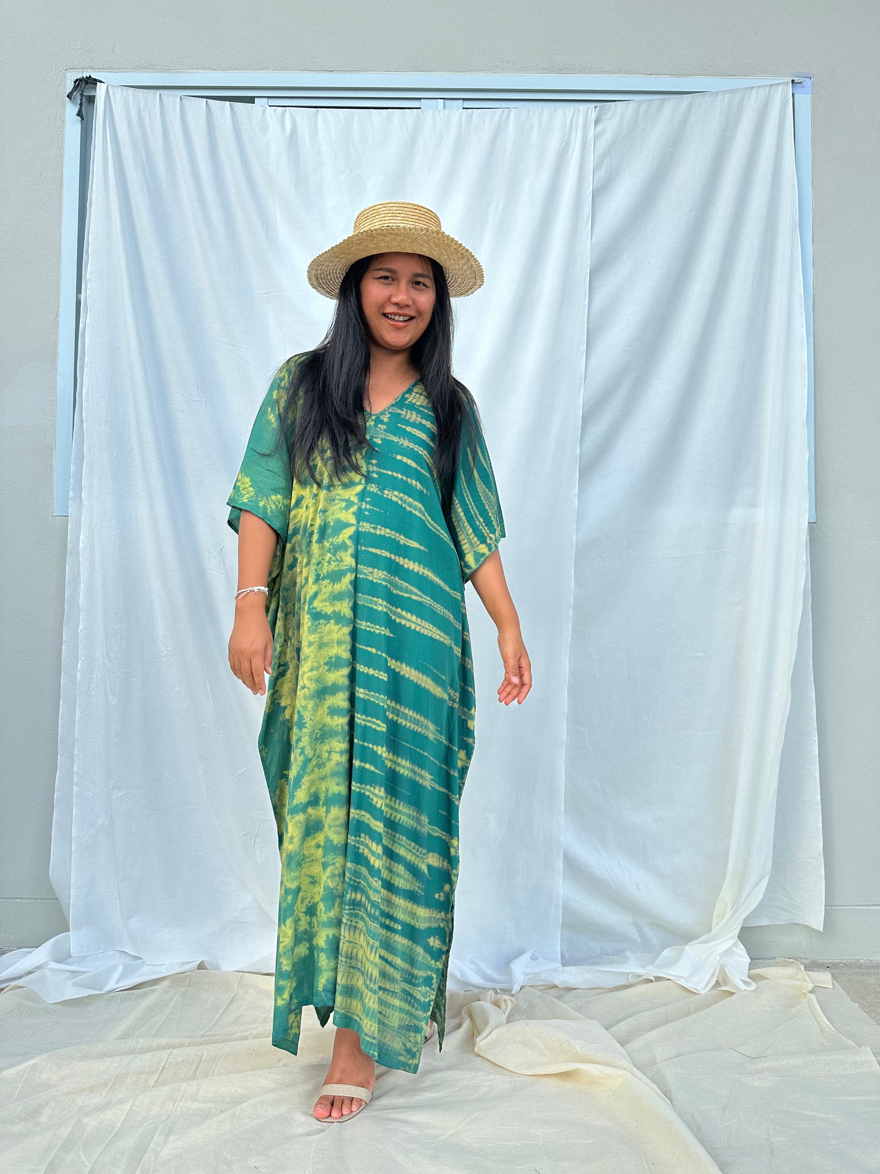 MALA handworks Nora Kaftan in Green Tie Dye