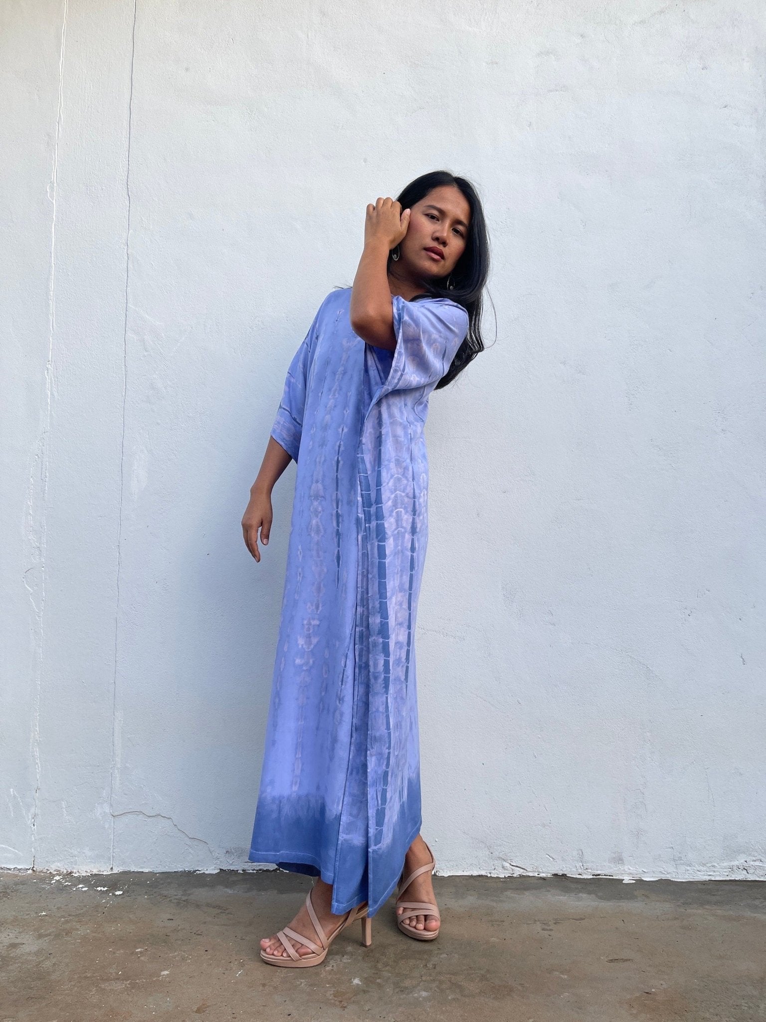 Nora Kaftan in Lavender with Blue Tie Dye - Mala Handworks